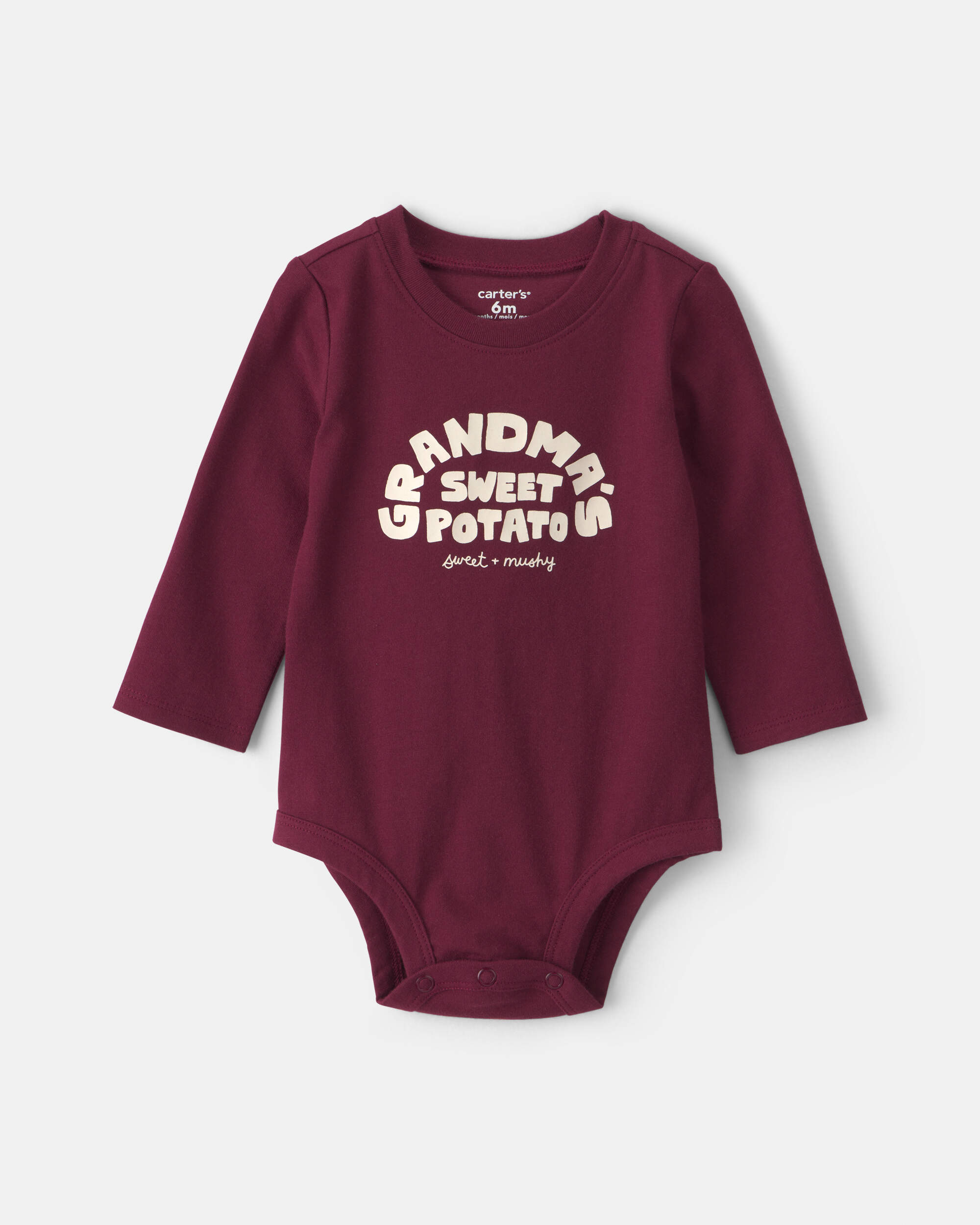 Baby 'Grandma's Sweet Potato' Long-Sleeve Graphic Bodysuit - Maroon