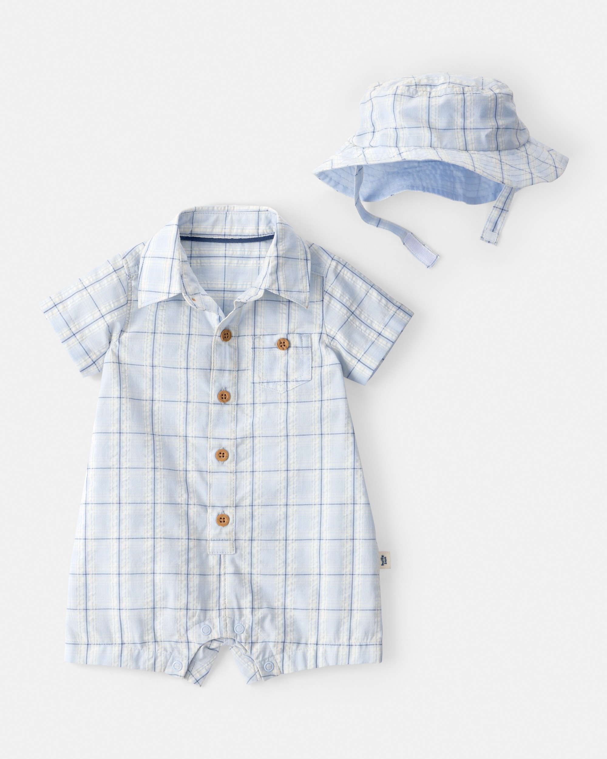 Baby Boy 2-PC Plaid Romper & Hat Set - Blue