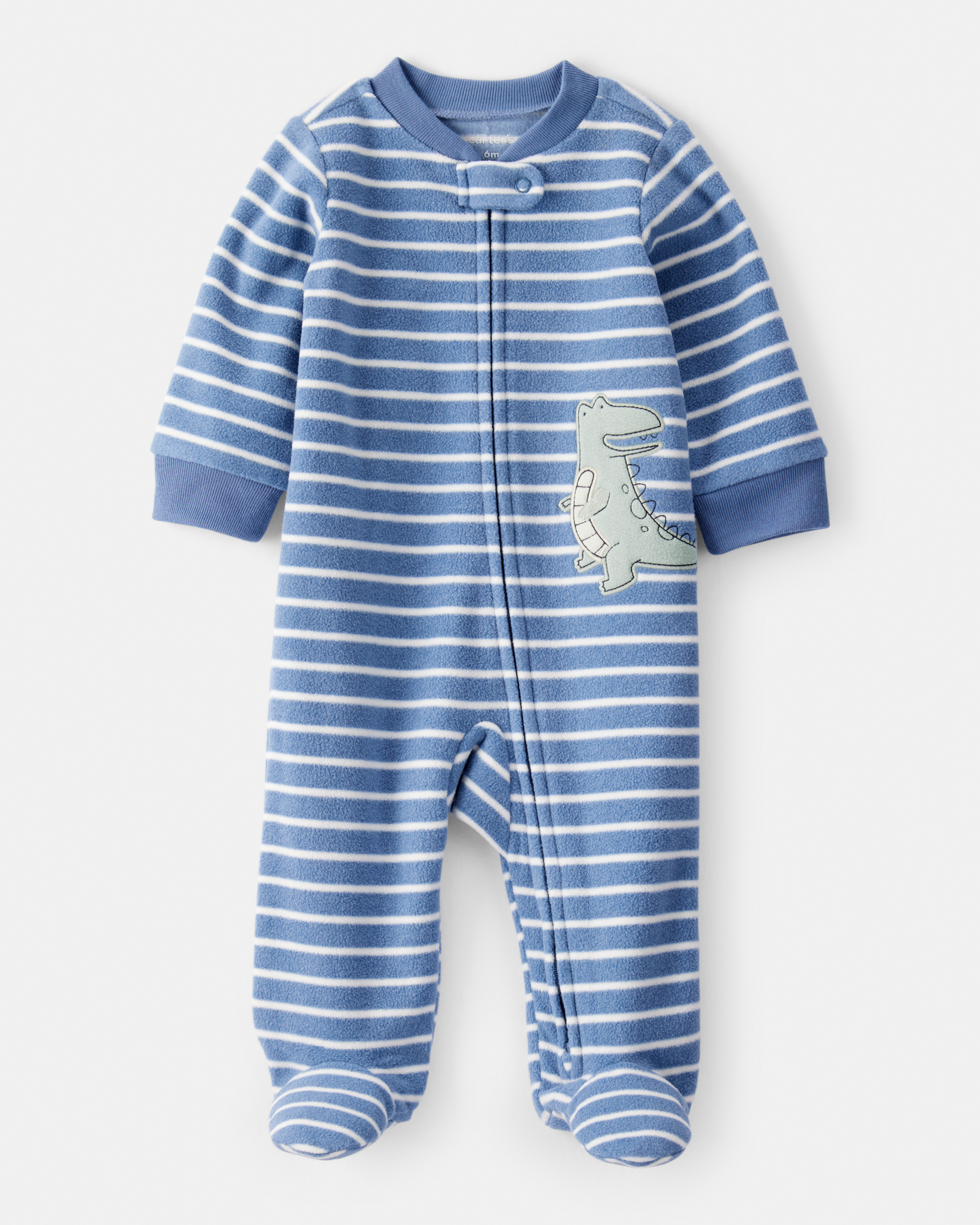 Baby Boy Dino Striped 2-Way Zip Long-Sleeve Sleeper - Blue
