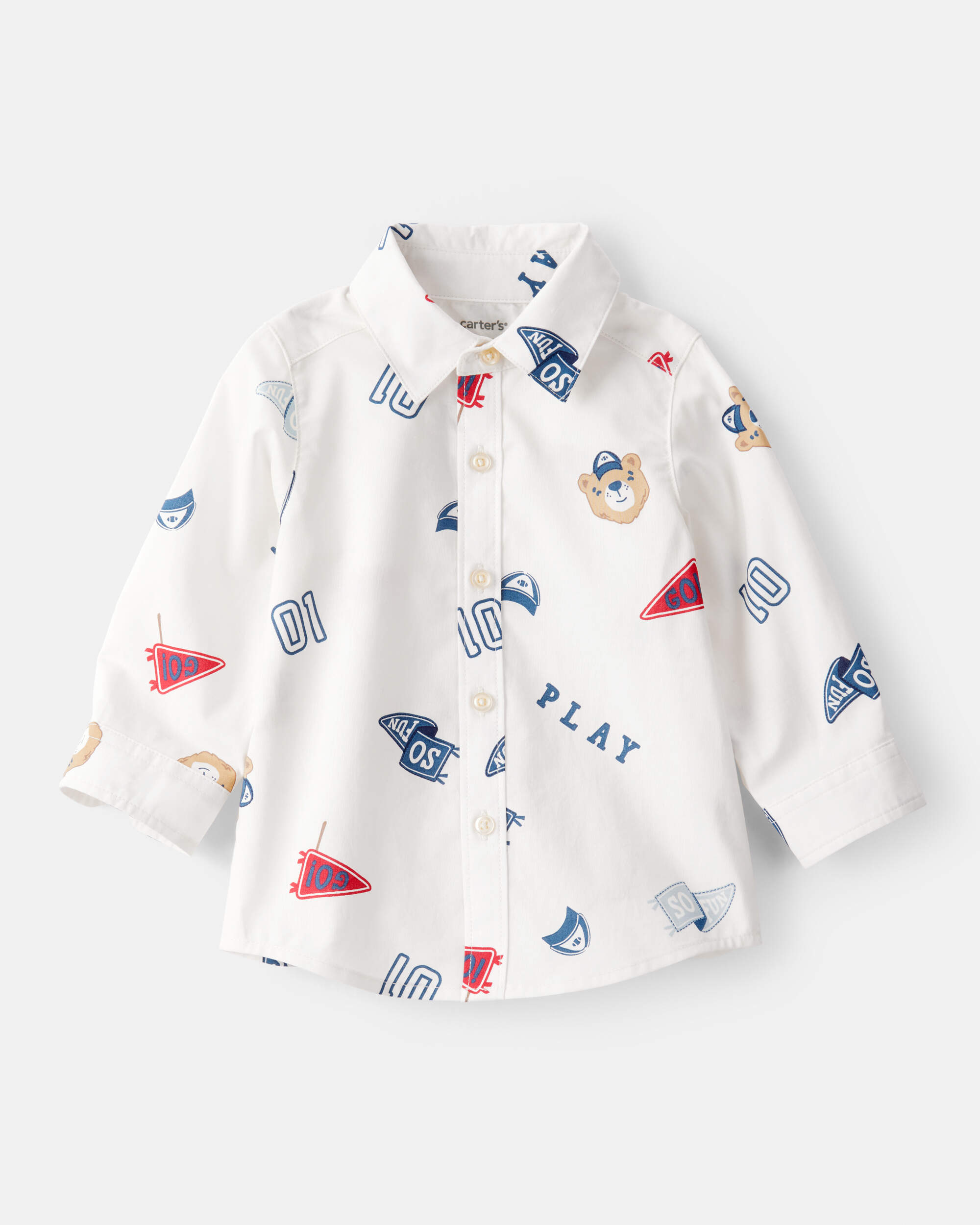 Baby Boy Bear Cotton Long-Sleeve Button-Down Shirt
