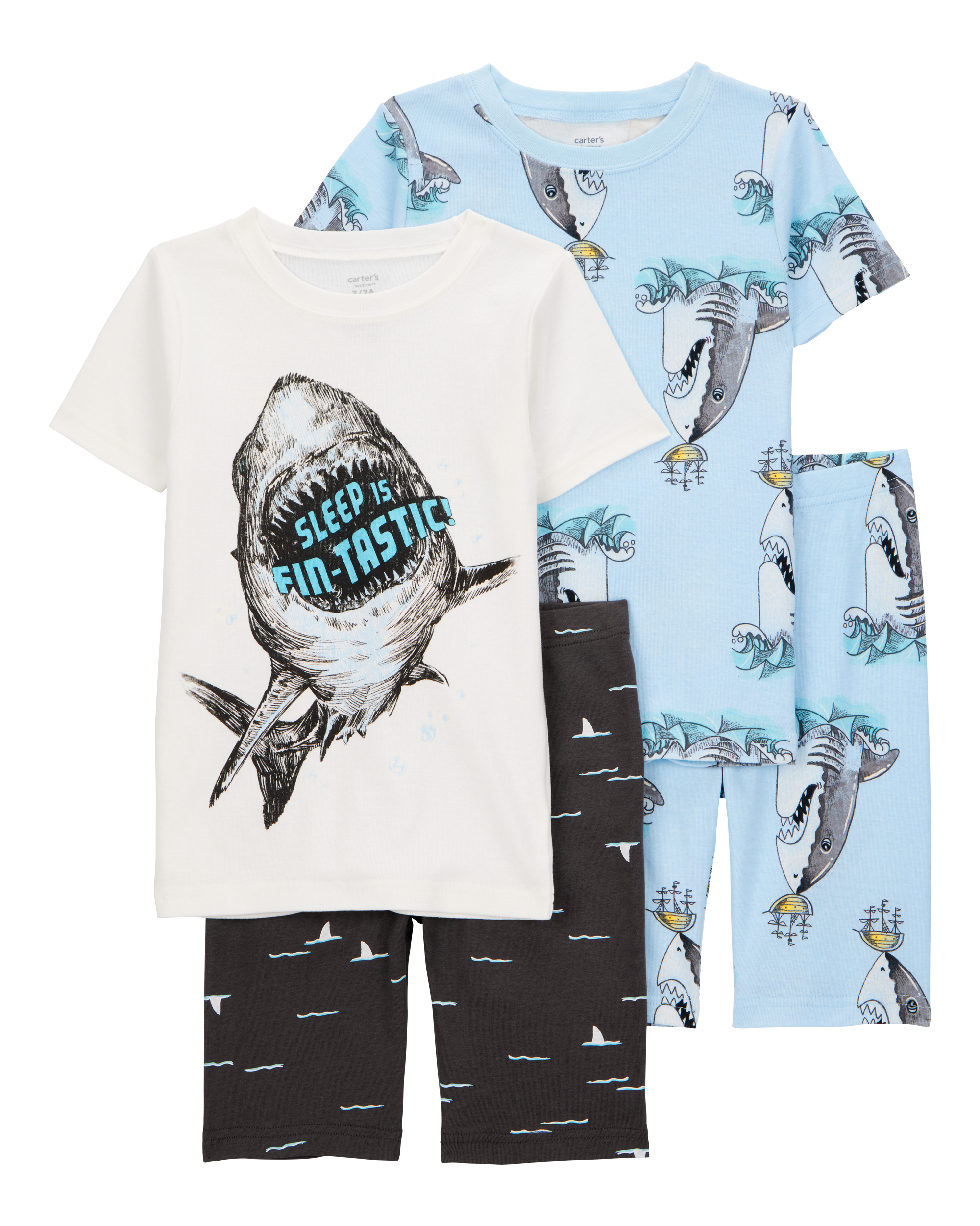 Kid Shark Print Snug Fit 4-Piece Pyjamas