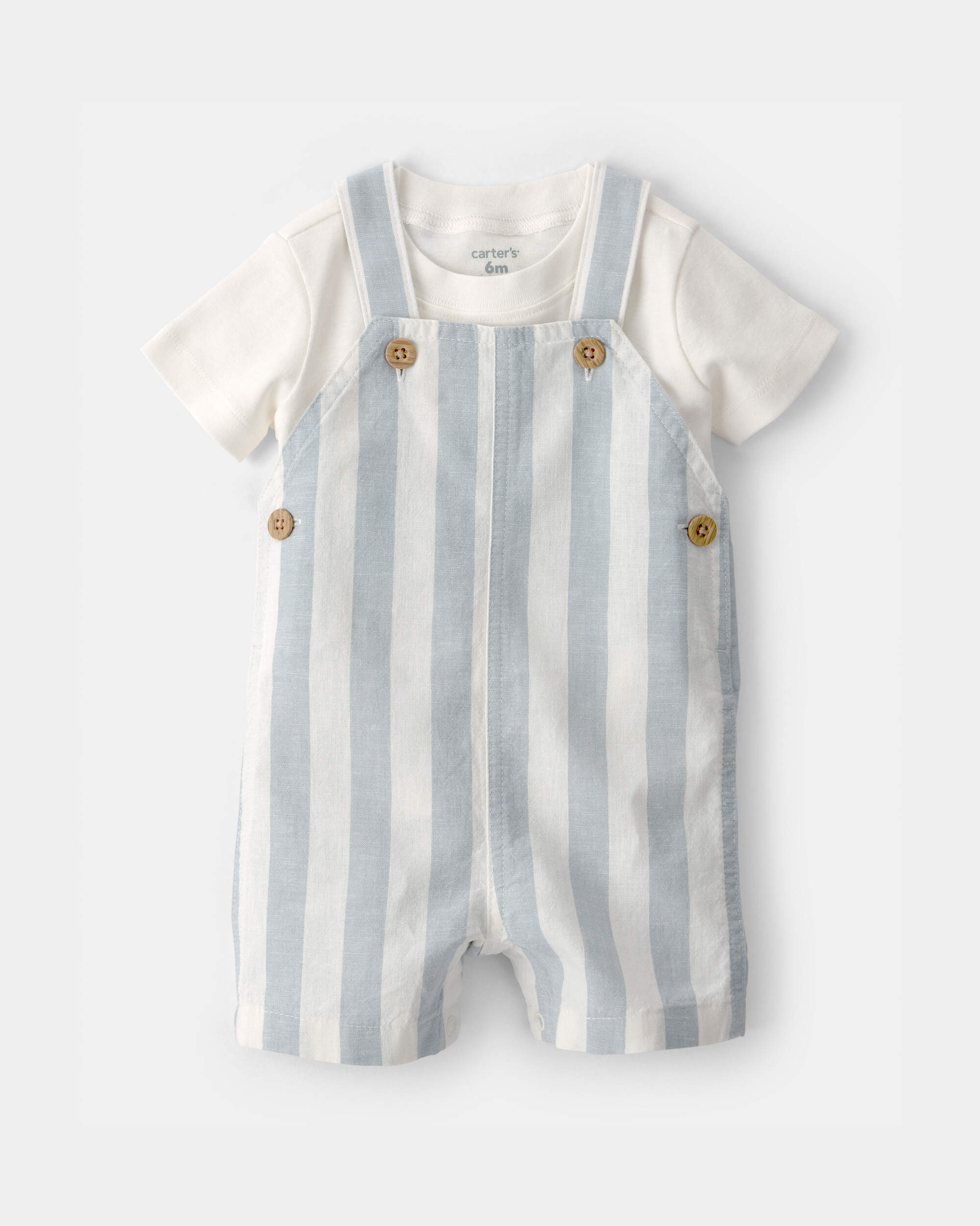 Baby Boy 2-Piece Stripe Romper Set - Blue/Ivory