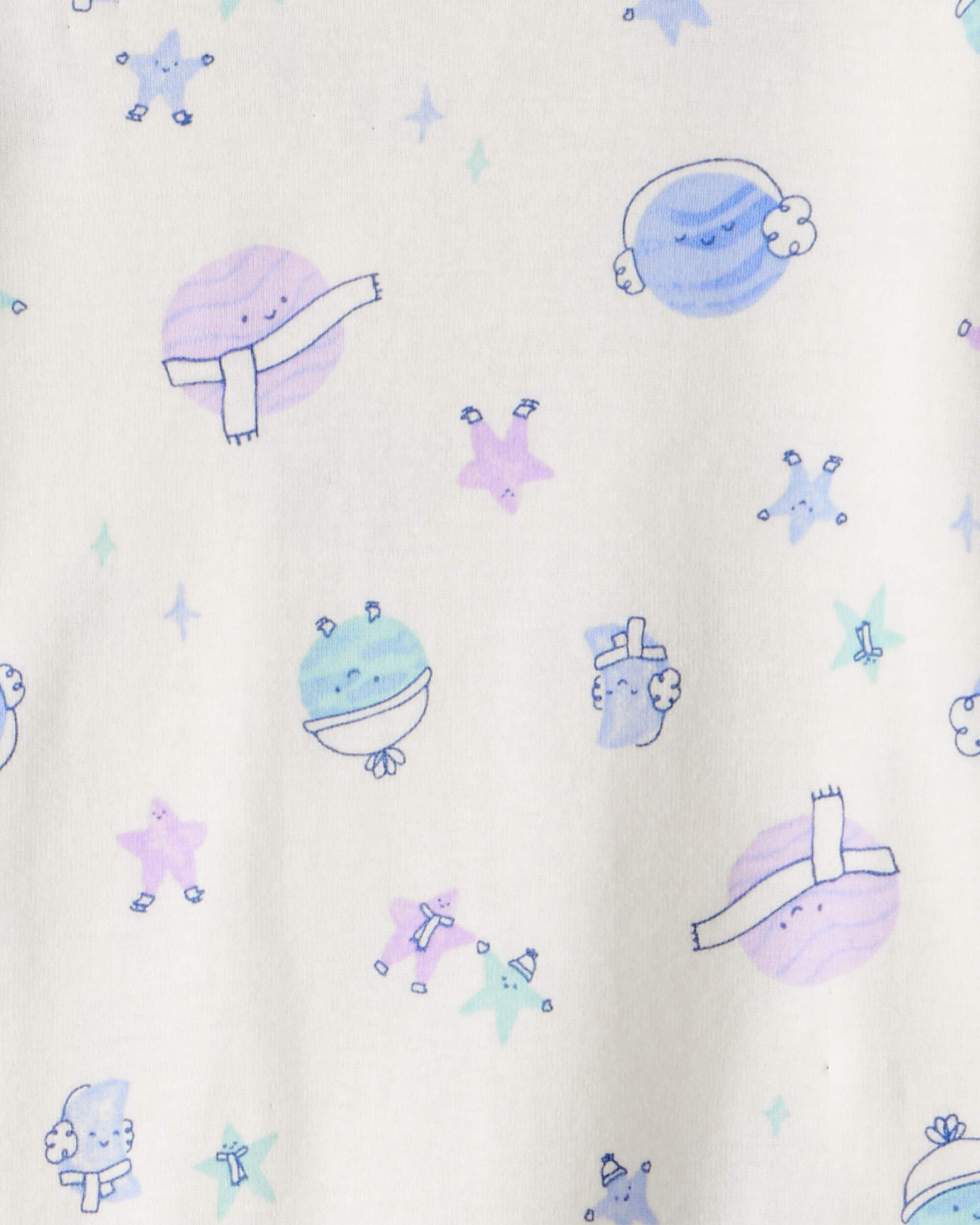 Baby Girl Space Star Print 100% Cotton Long-Sleeve Snug Fit 4-Piece Pyjamas - White/Purple