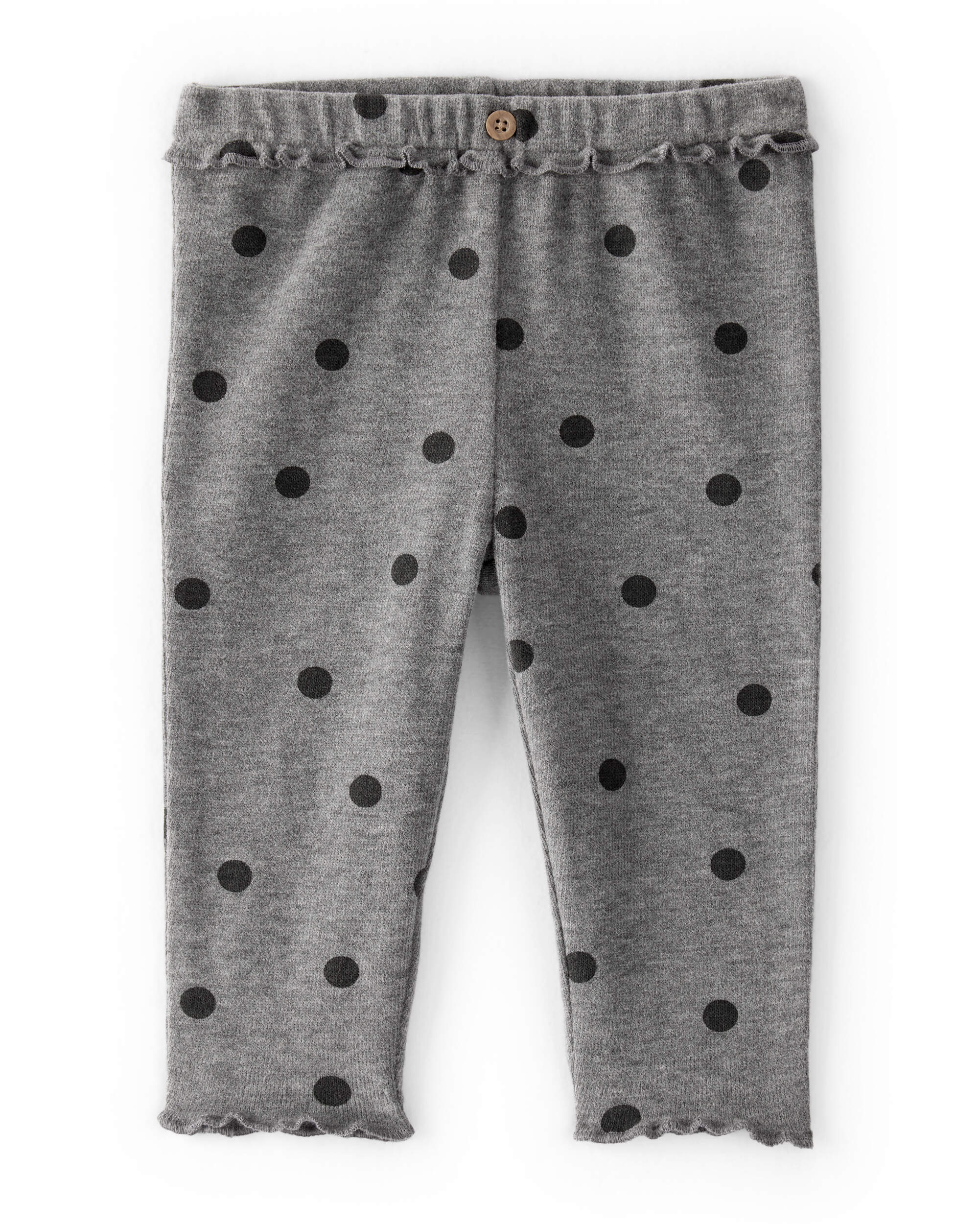 Baby Girl Flutter-Waist Polka Dot Pants - Grey