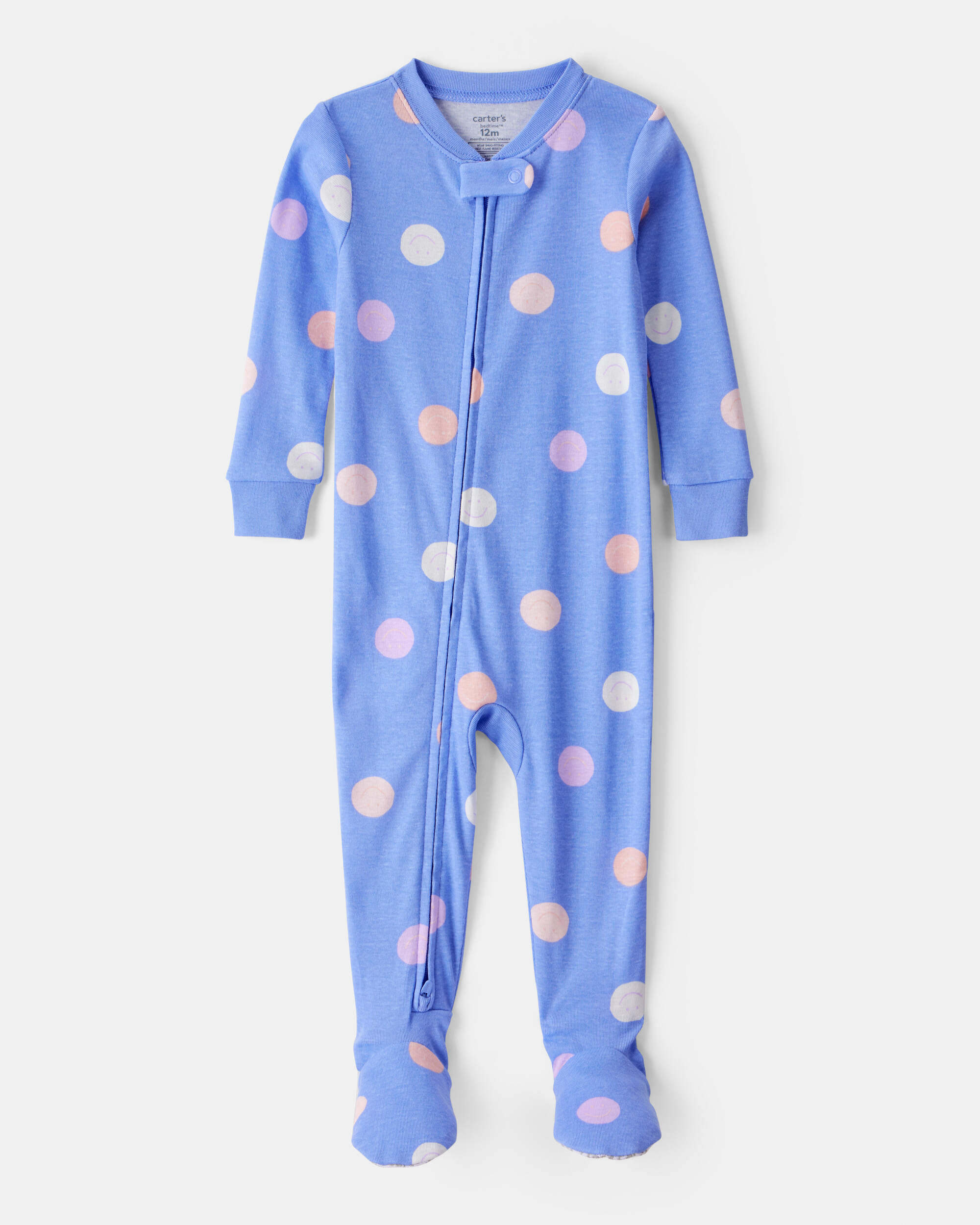 Toddler Girl Smiley Face 100% Cotton Long-Sleeve Snug Fit 1-Piece Pyjamas - Blue