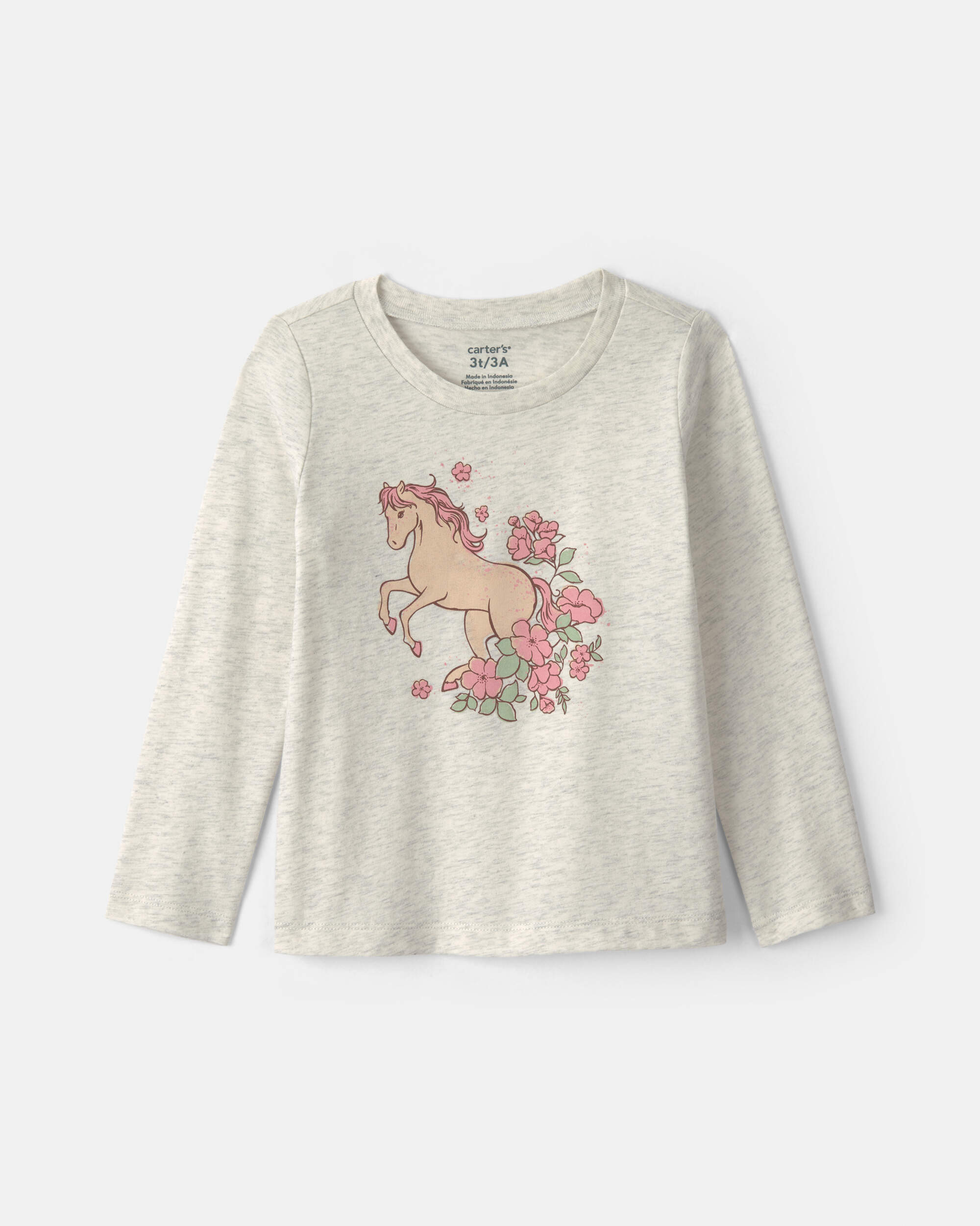 Toddler Girl Horse Long-Sleeve Graphic Tee - Grey