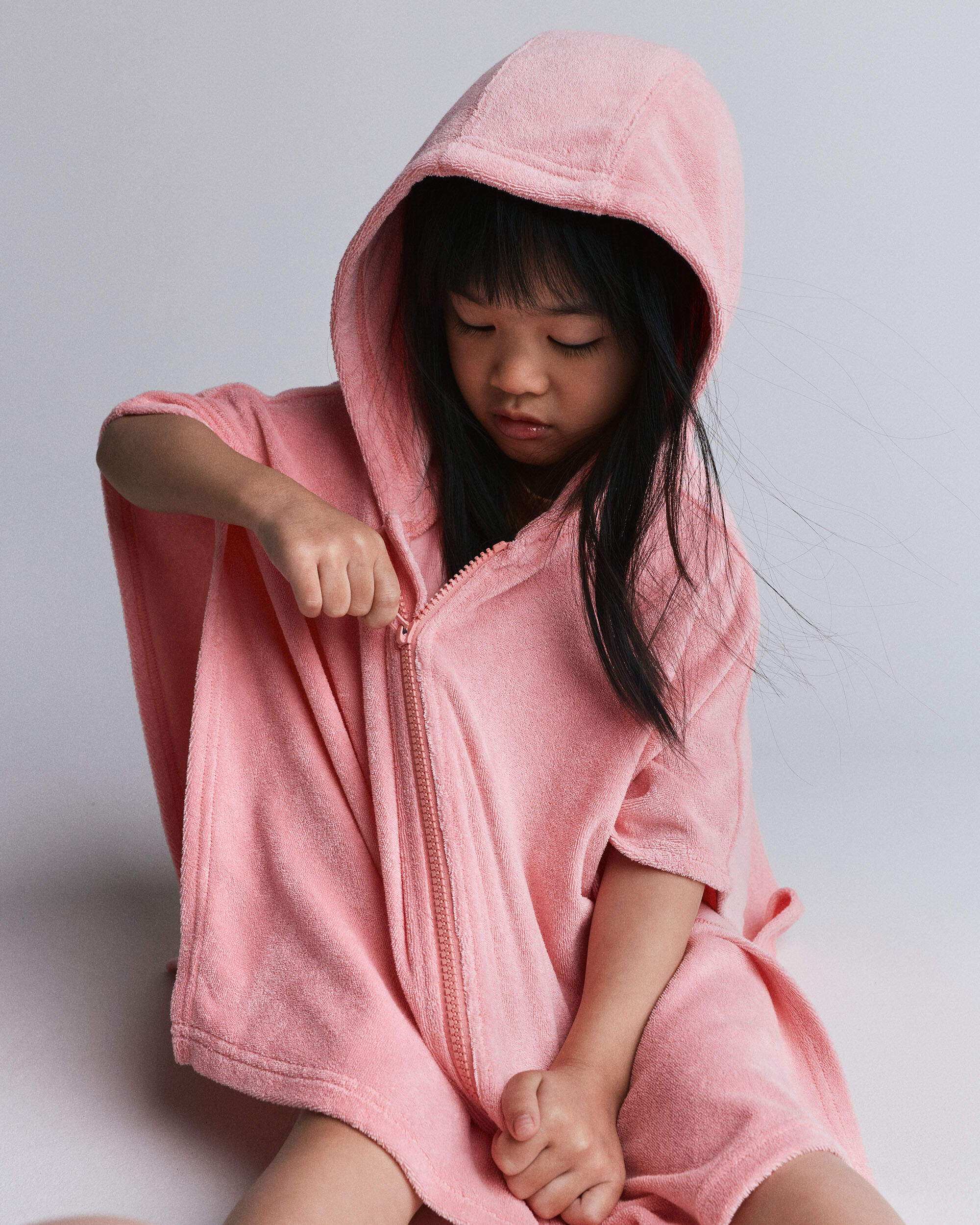 Toddler Girl French Terry Hooded Poncho Towel - Light Pink