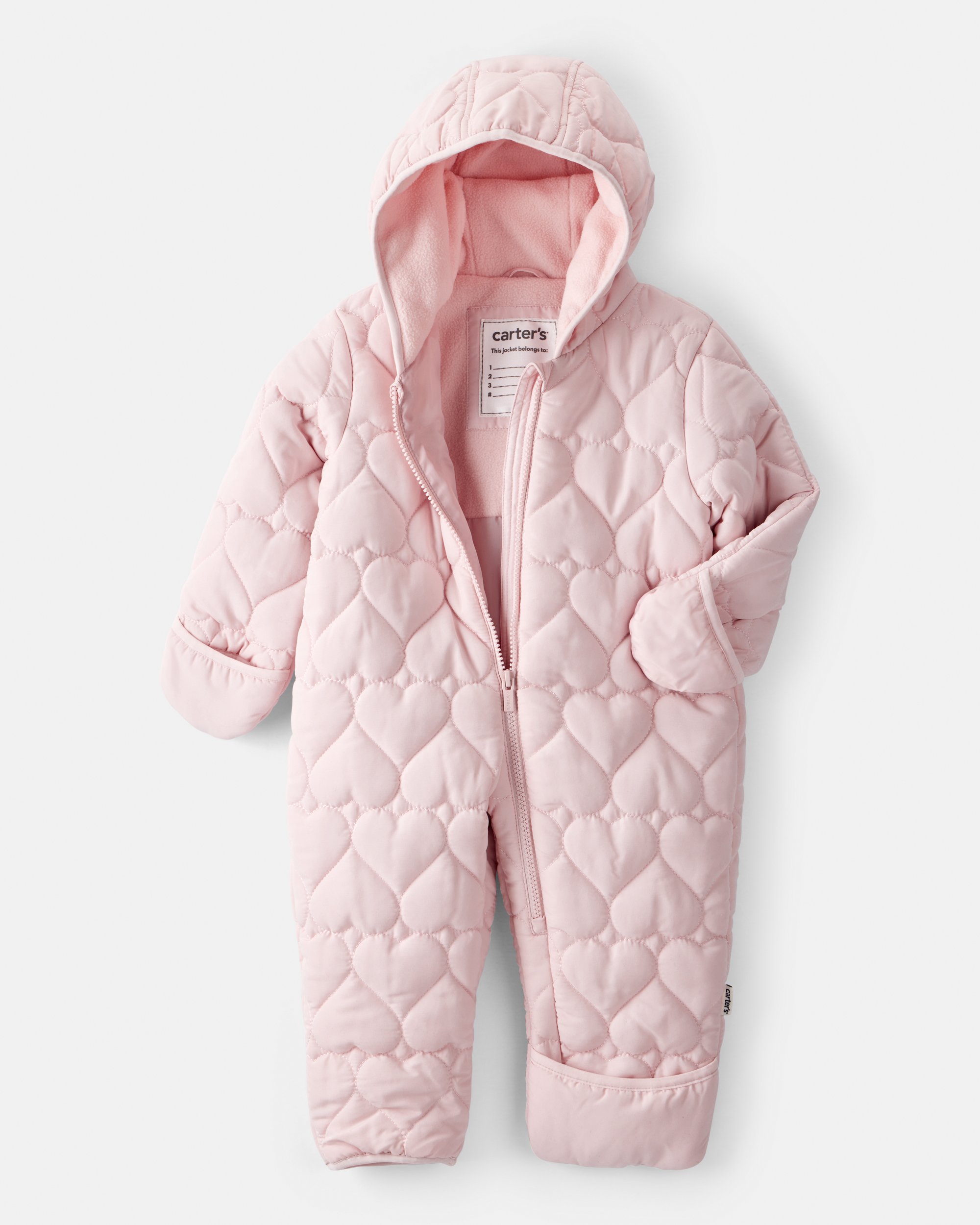 Baby Girl 1-Piece Heart Quilted Pram Snowsuit - Pink