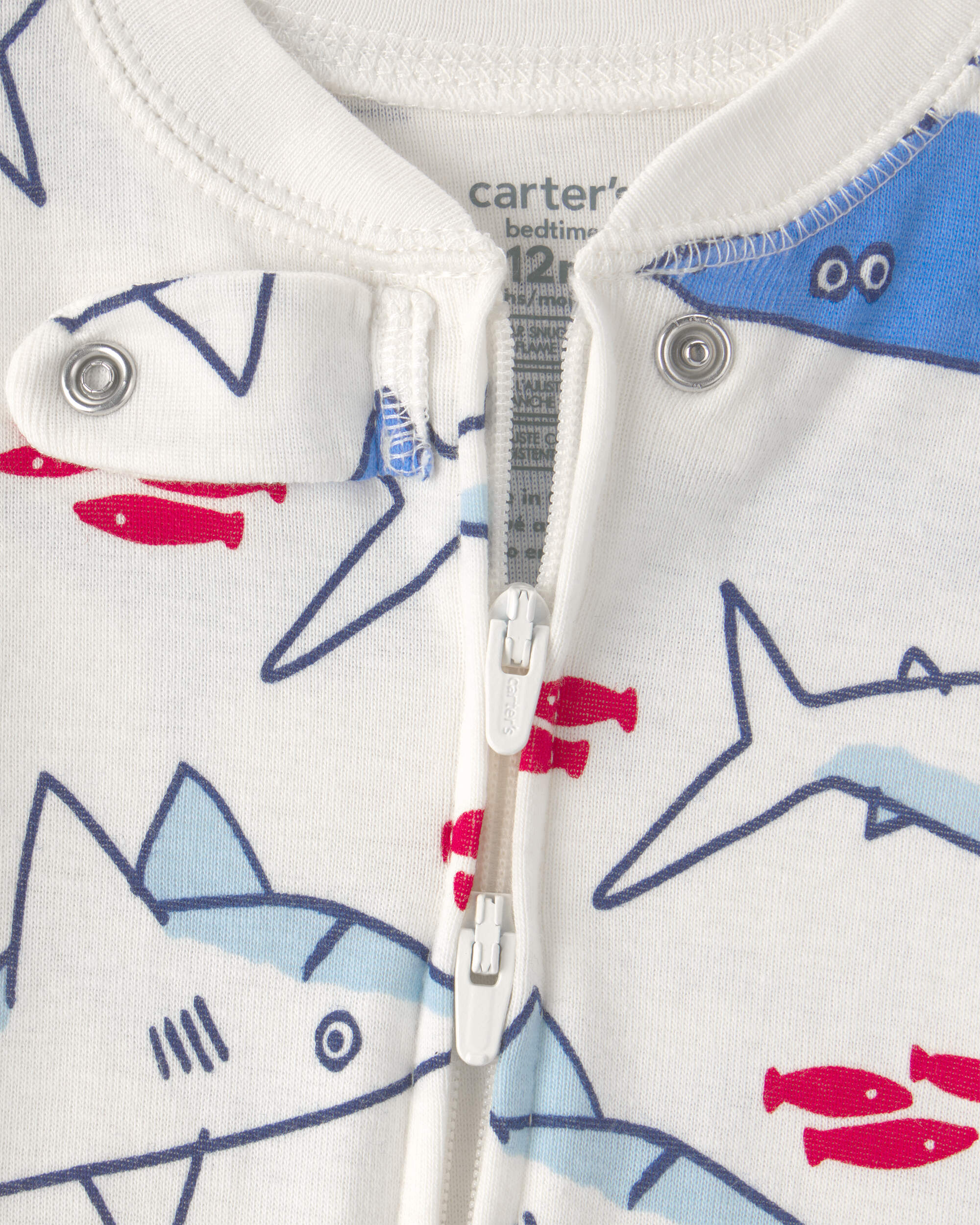 Baby Boy Shark Animal 100% Cotton Snug Fit 1-Piece pyjama - White