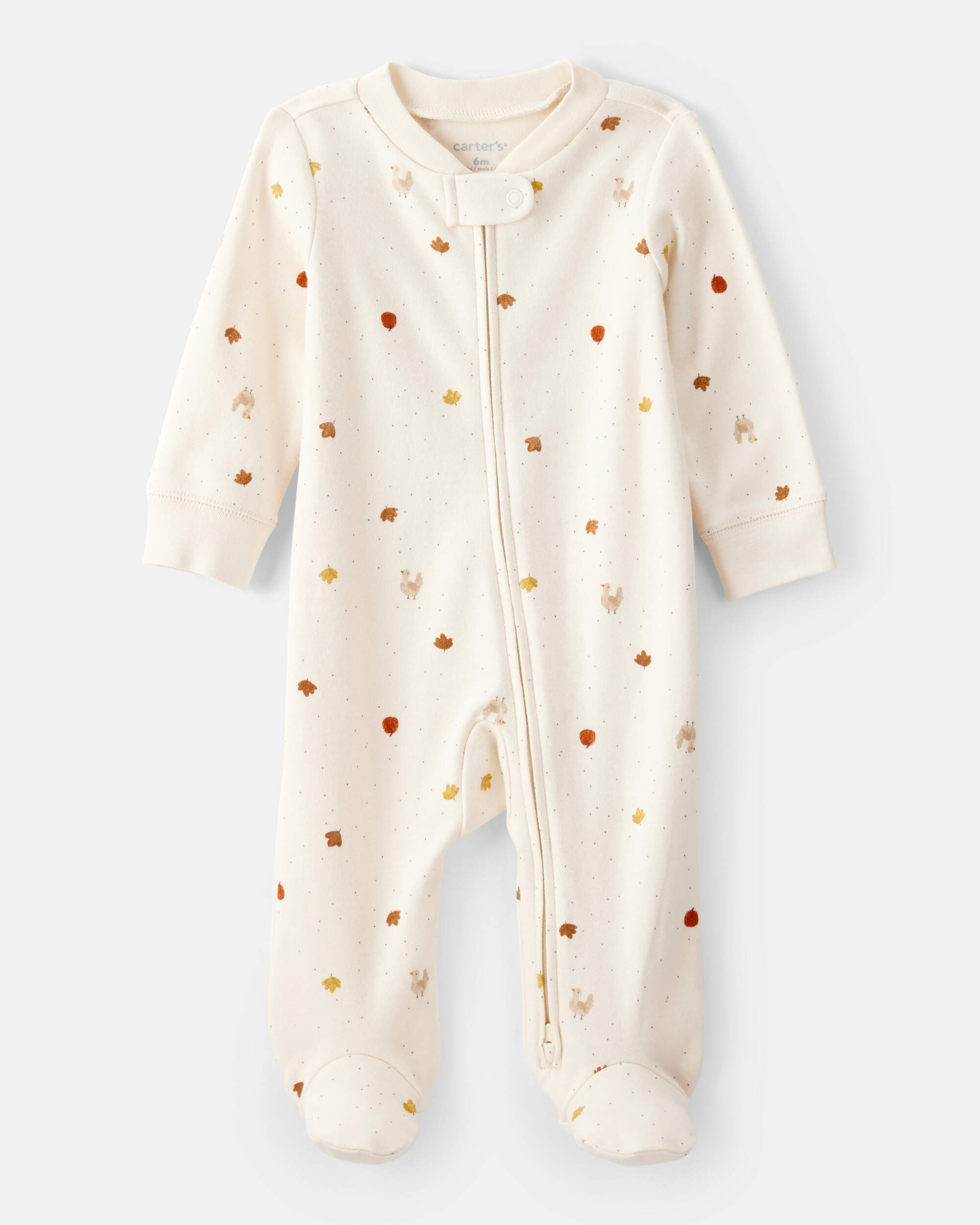 Baby Thanksgiving Turkey Print 100% Cotton Long-Sleeve Sleeper - Cream