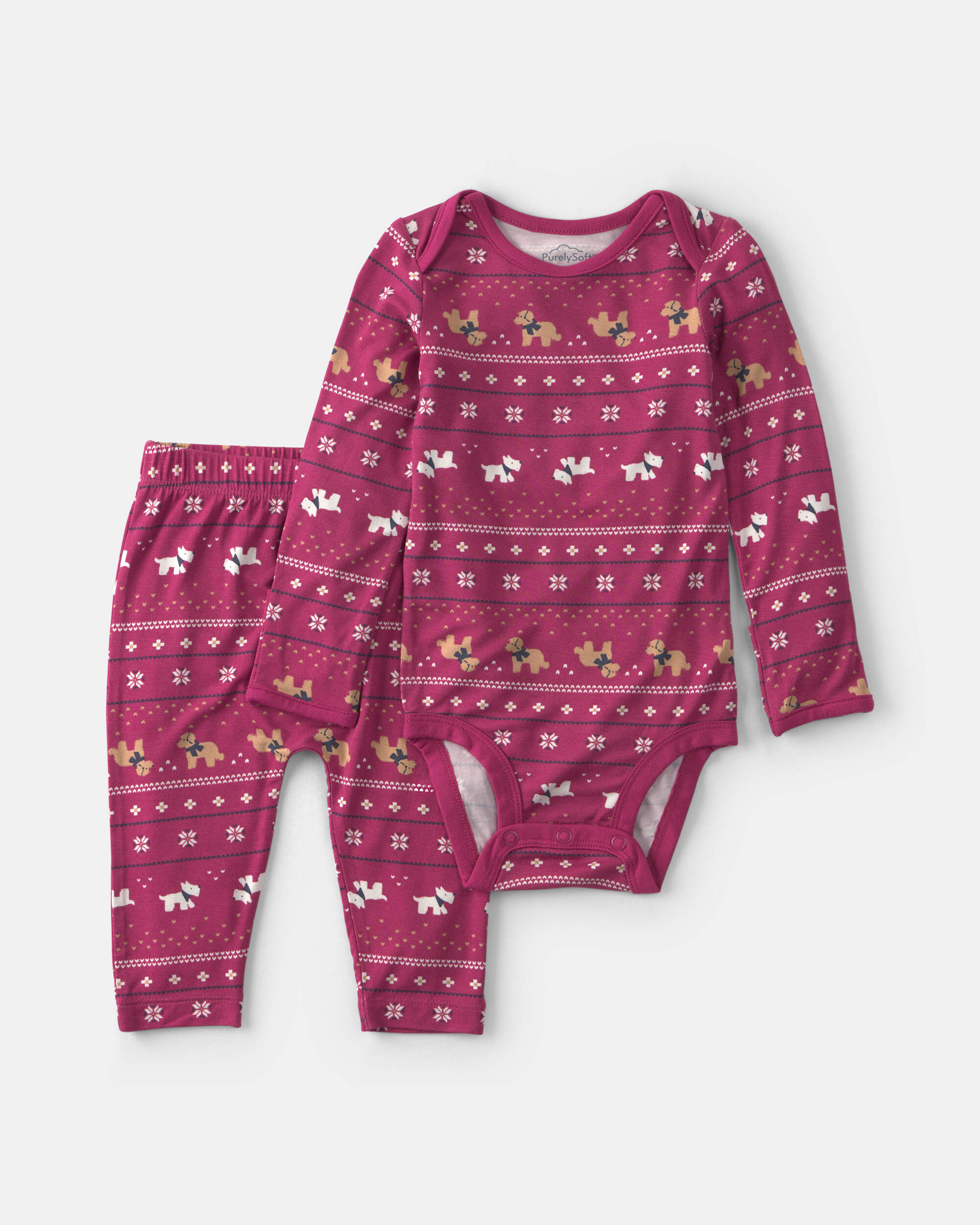 Baby 2-Piece Fair Isle PurelySoft™ Long-Sleeve Bodysuit & Pant Set - Burgundy