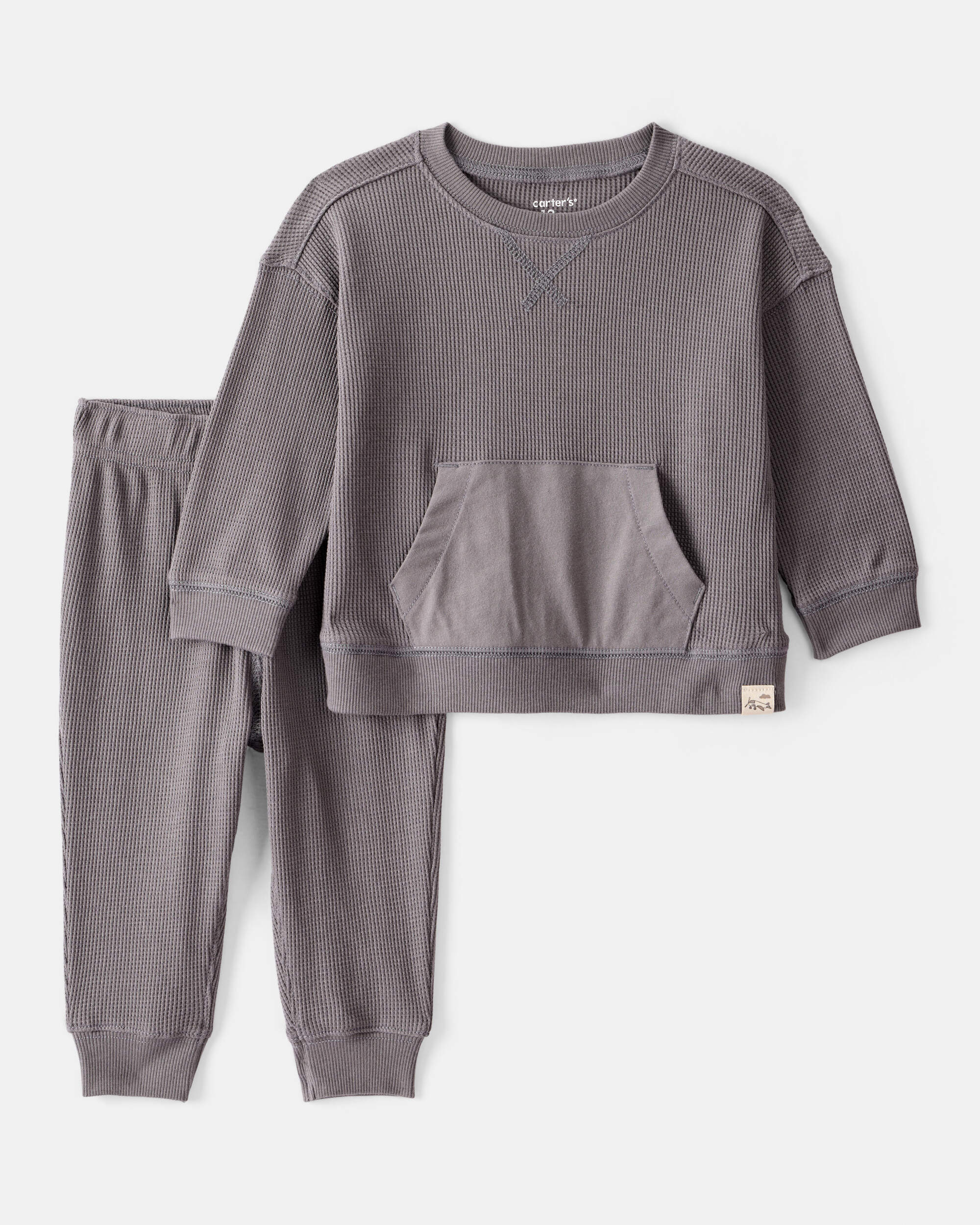 Baby Boy Waffle Knit Long-Sleeve Tee & Pant Set - Grey