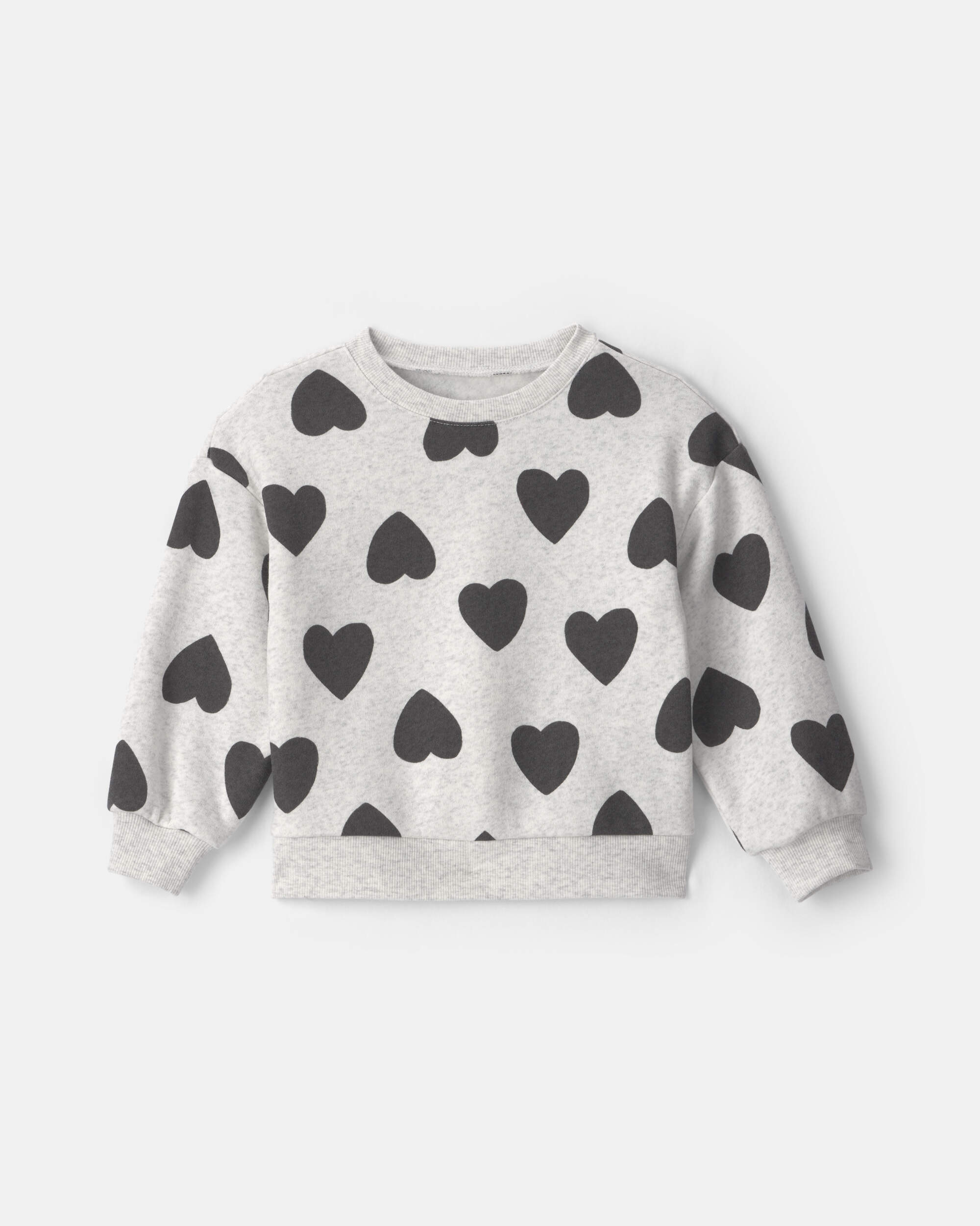 Toddler Girl Heart Pullover Sweatshirt - Grey/Black