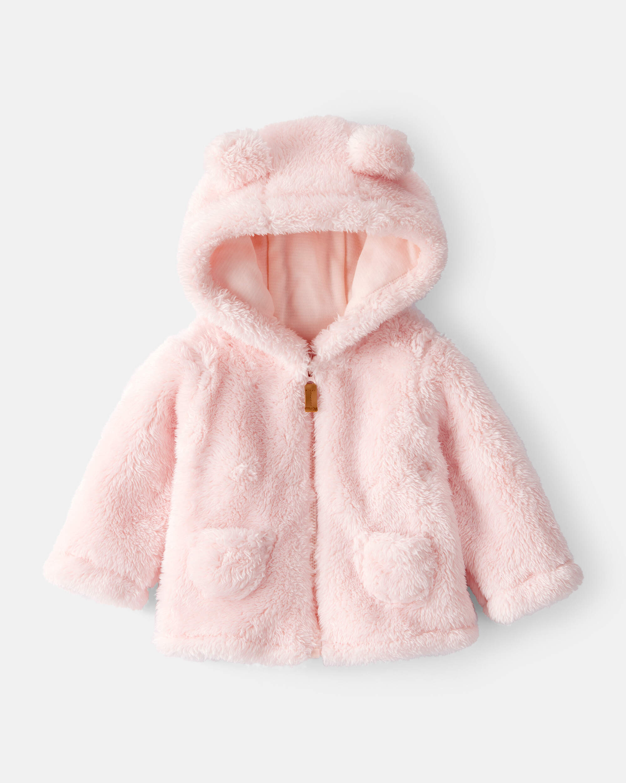Baby Girl Sherpa Long-Sleeve Hooded Zip-Up Jacket - Pink