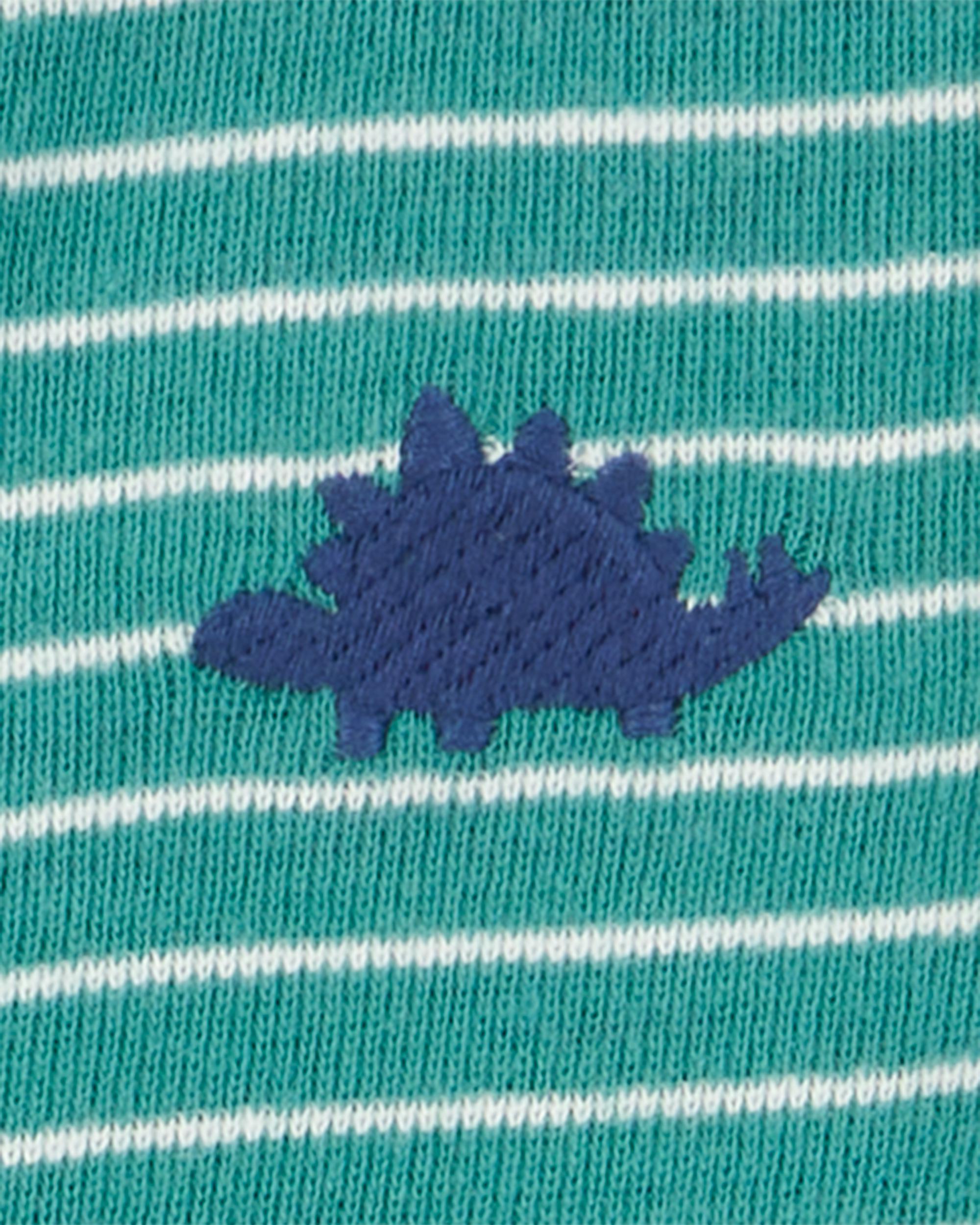Baby Boy Dinosaur Striped Cotton Short-Sleeve Romper - Green
