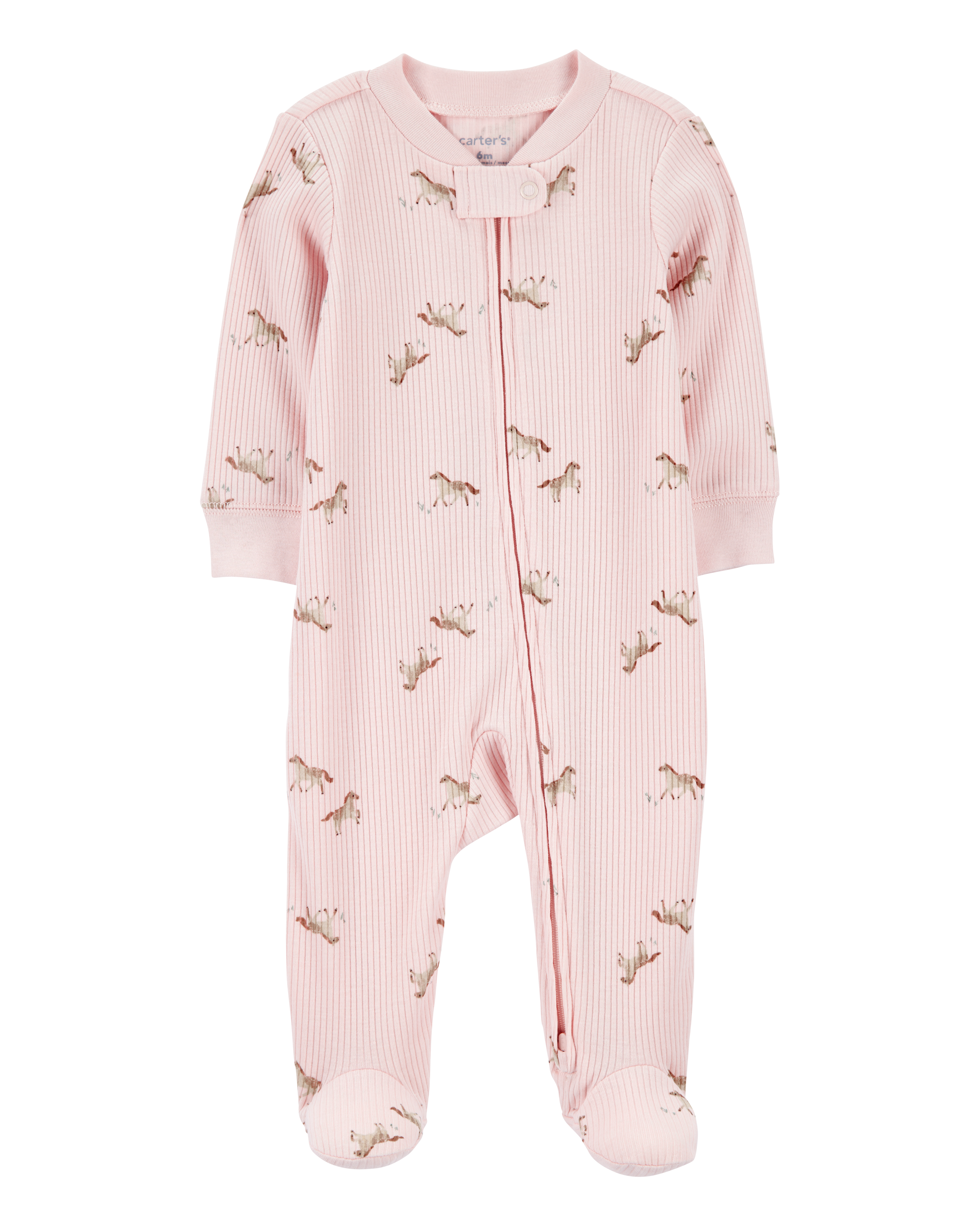 Baby Girl Horse Print 2-Way Zip Ribbed Sleeper pyjamas