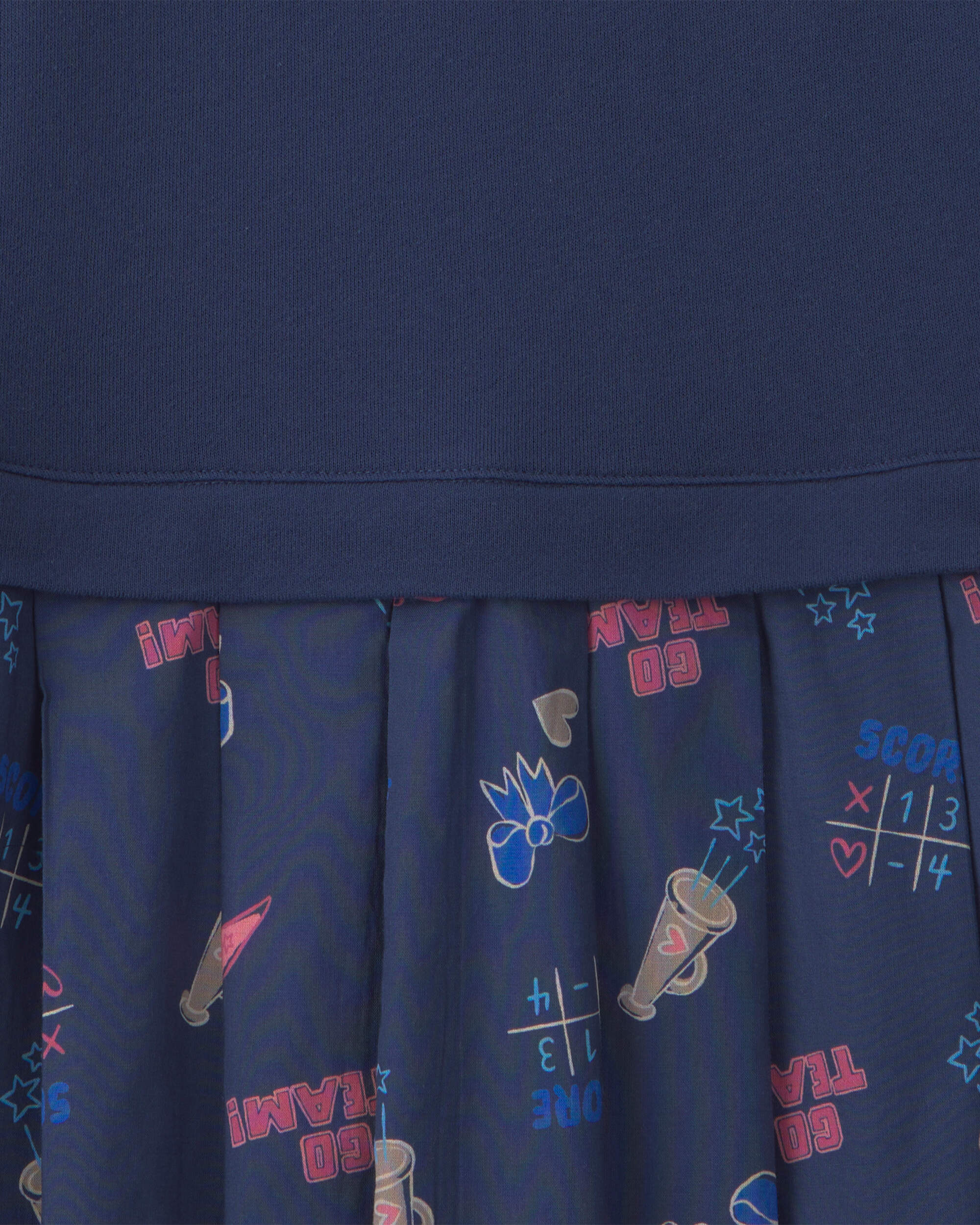 Girls Long Sleeve Cheer Print Dress - Navy