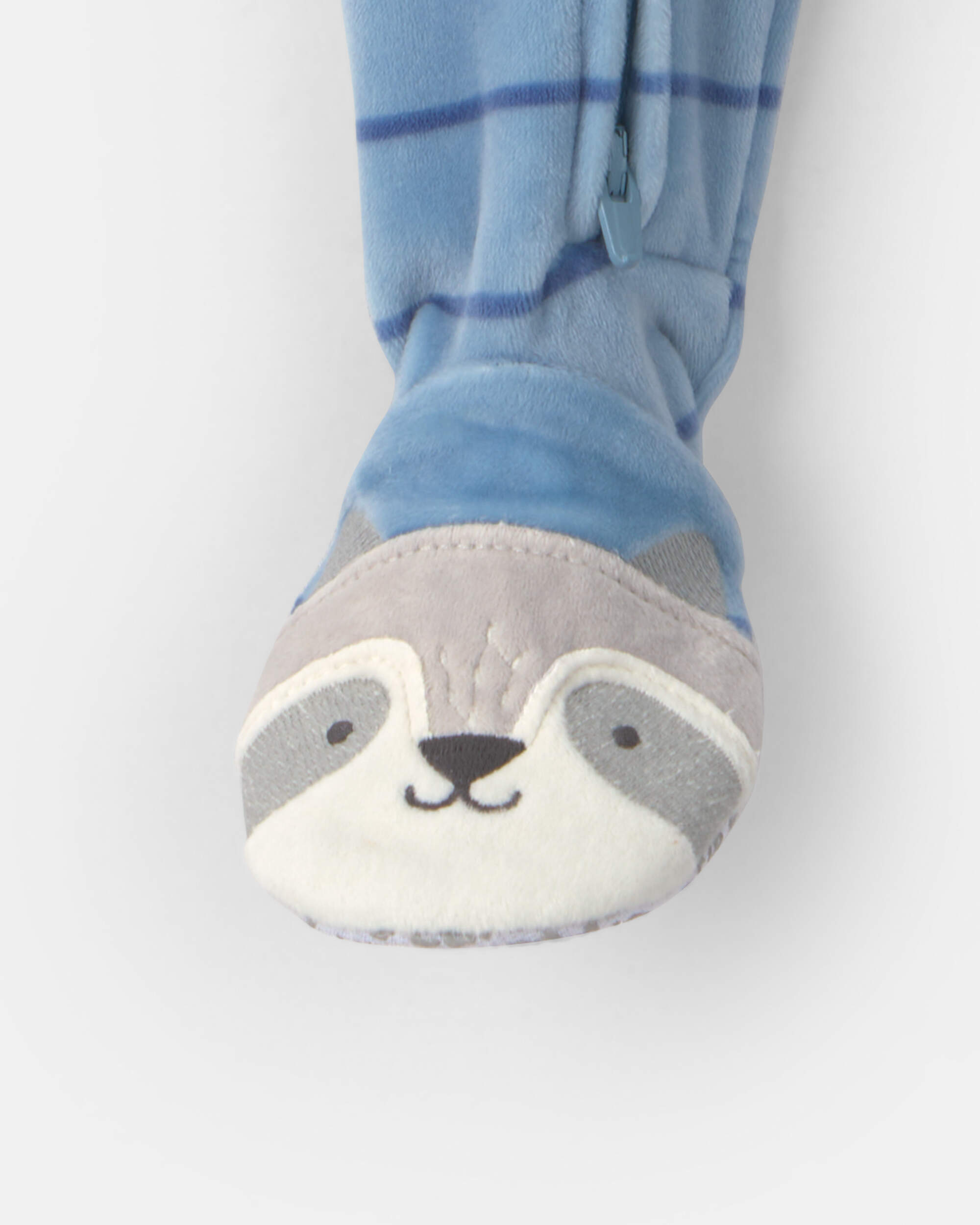 Baby Boy 1-Piece Striped Raccoon 2-Way Zip DreamPlush Snug Fit Footed Pyjama - Blue