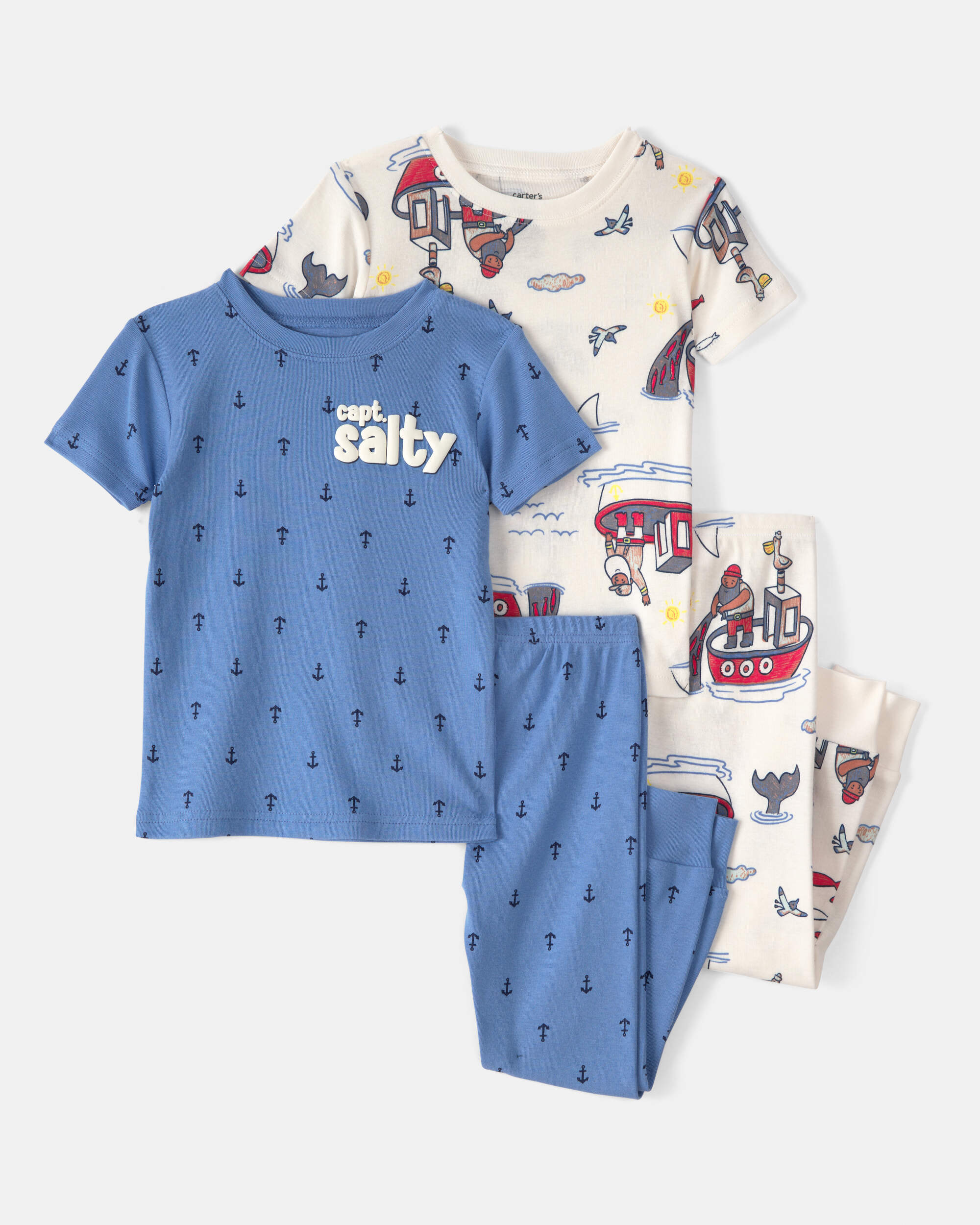 Baby Boy Anchor 100% Cotton Snug Fit 4-Piece Pyjama Set - Blue/Cream