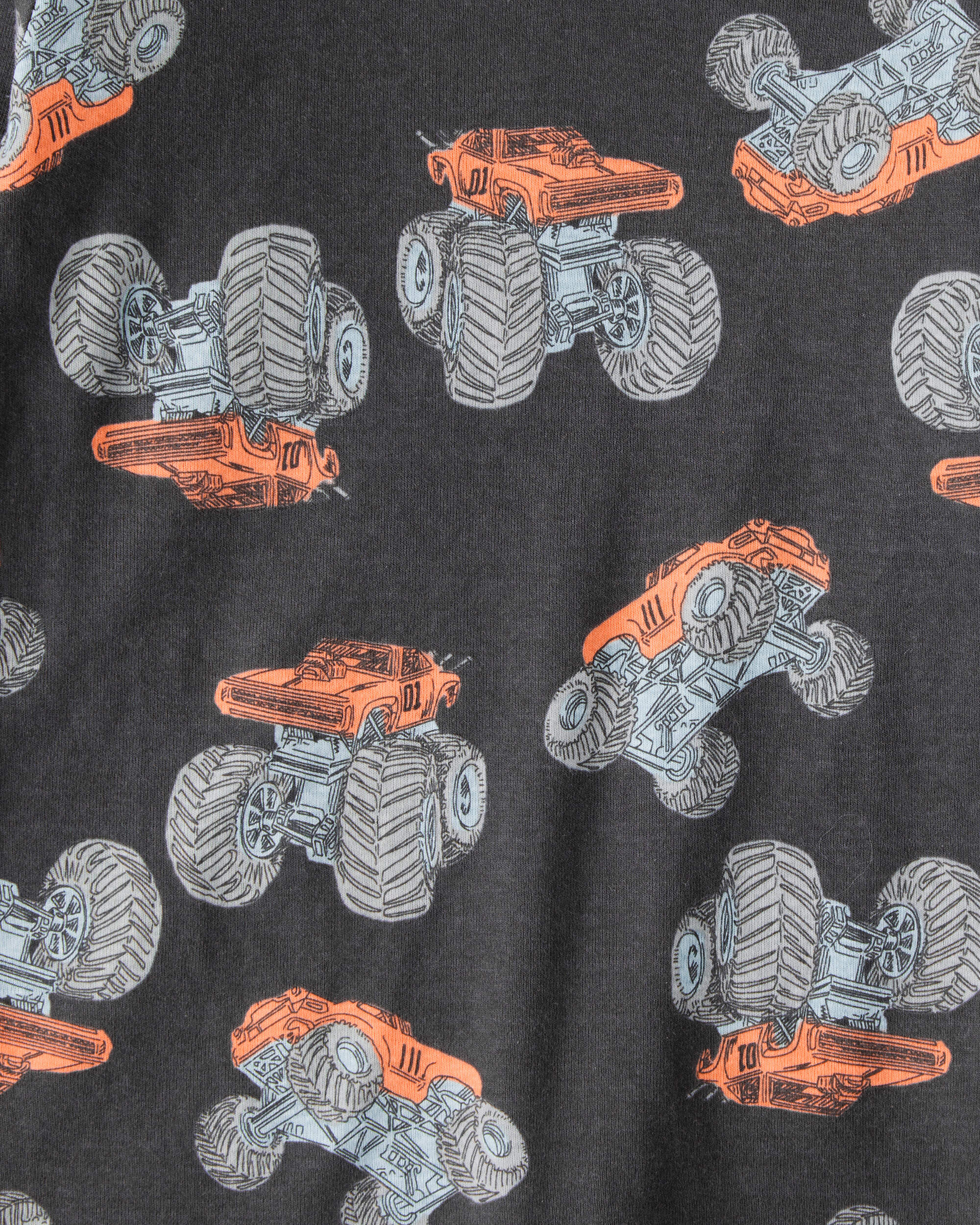 Boys Monster Truck Print 100% Cotton Long-Sleeve 4-Piece Pyjamas - Blue