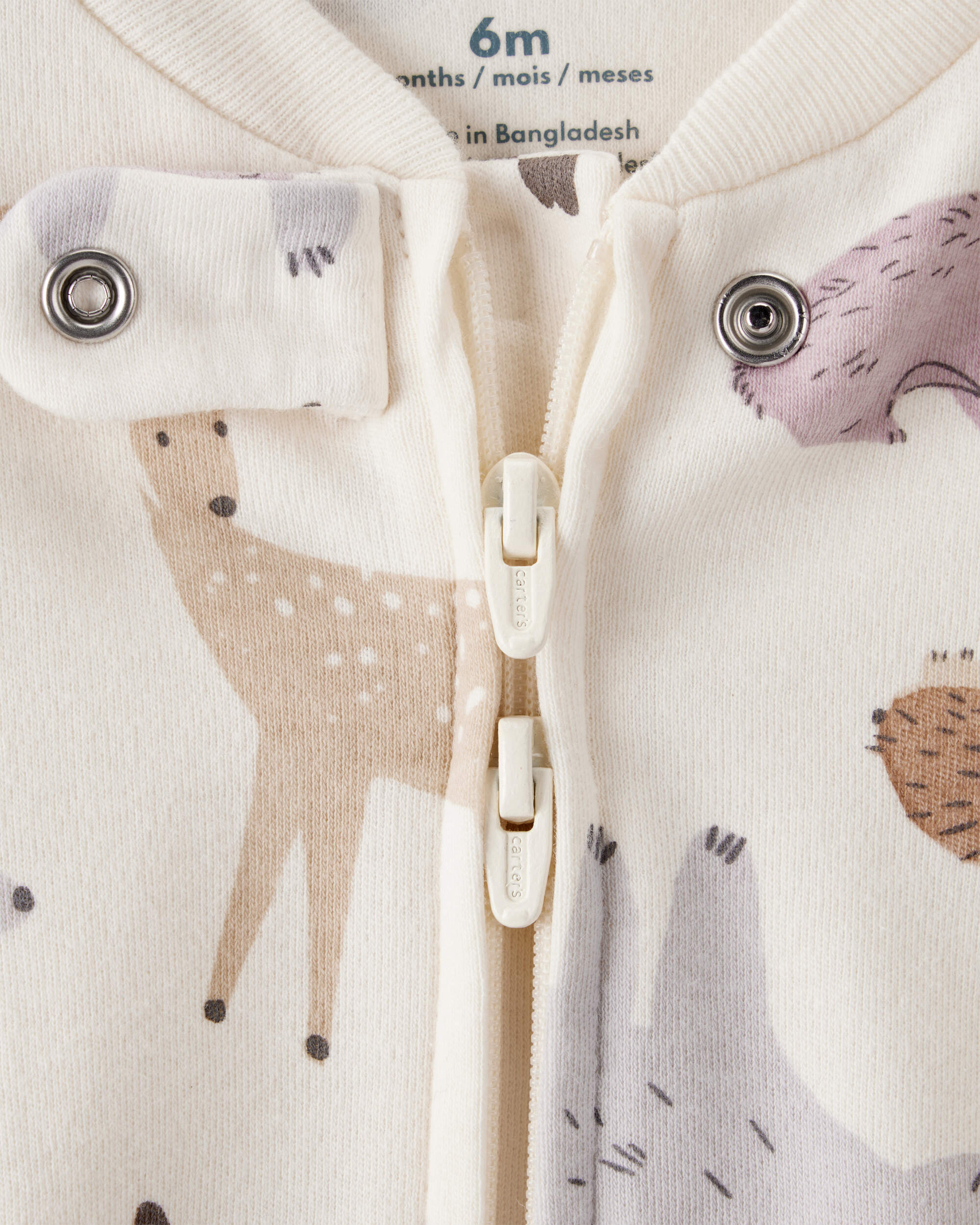 Baby Girl Fox Print 100% Cotton Long-Sleeve Sleeper - Ivory