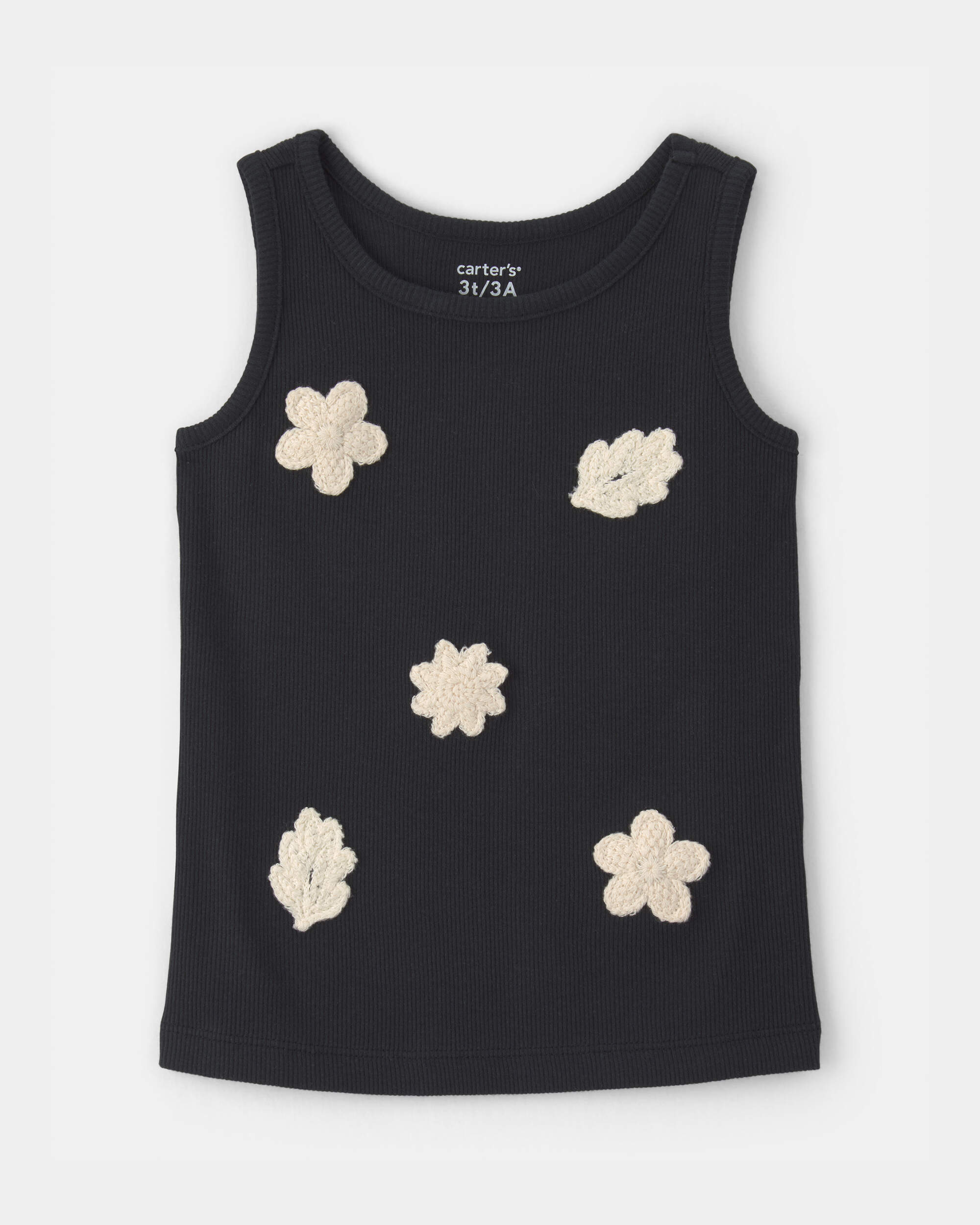 Toddler Girl Floral Embroidered Tank Top - Black