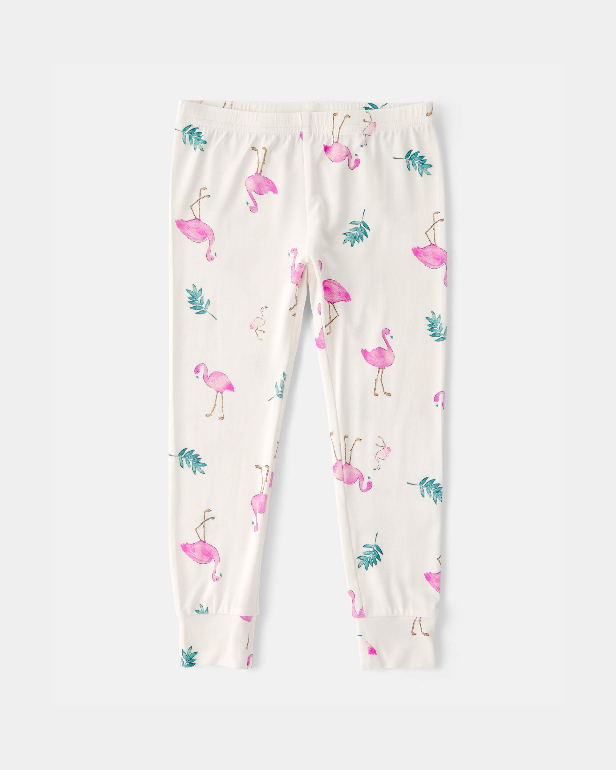 Toddler Girl Flamingo PurelySoft Short-Sleeve Snug Fit 2-Piece Pajama Set - Ivory