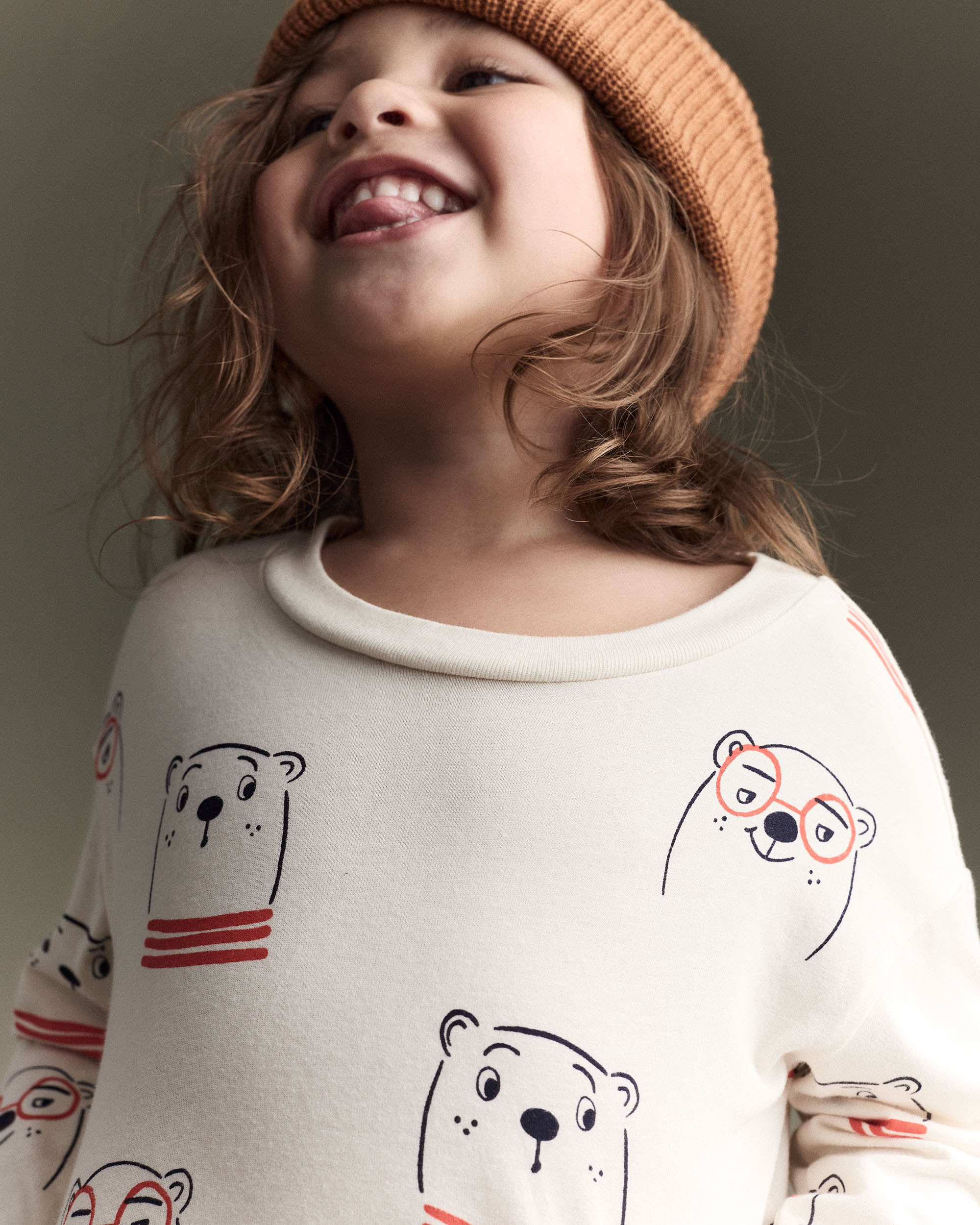 Toddler Otter Print Long-Sleeve Relaxed Graphic Tee - Cream