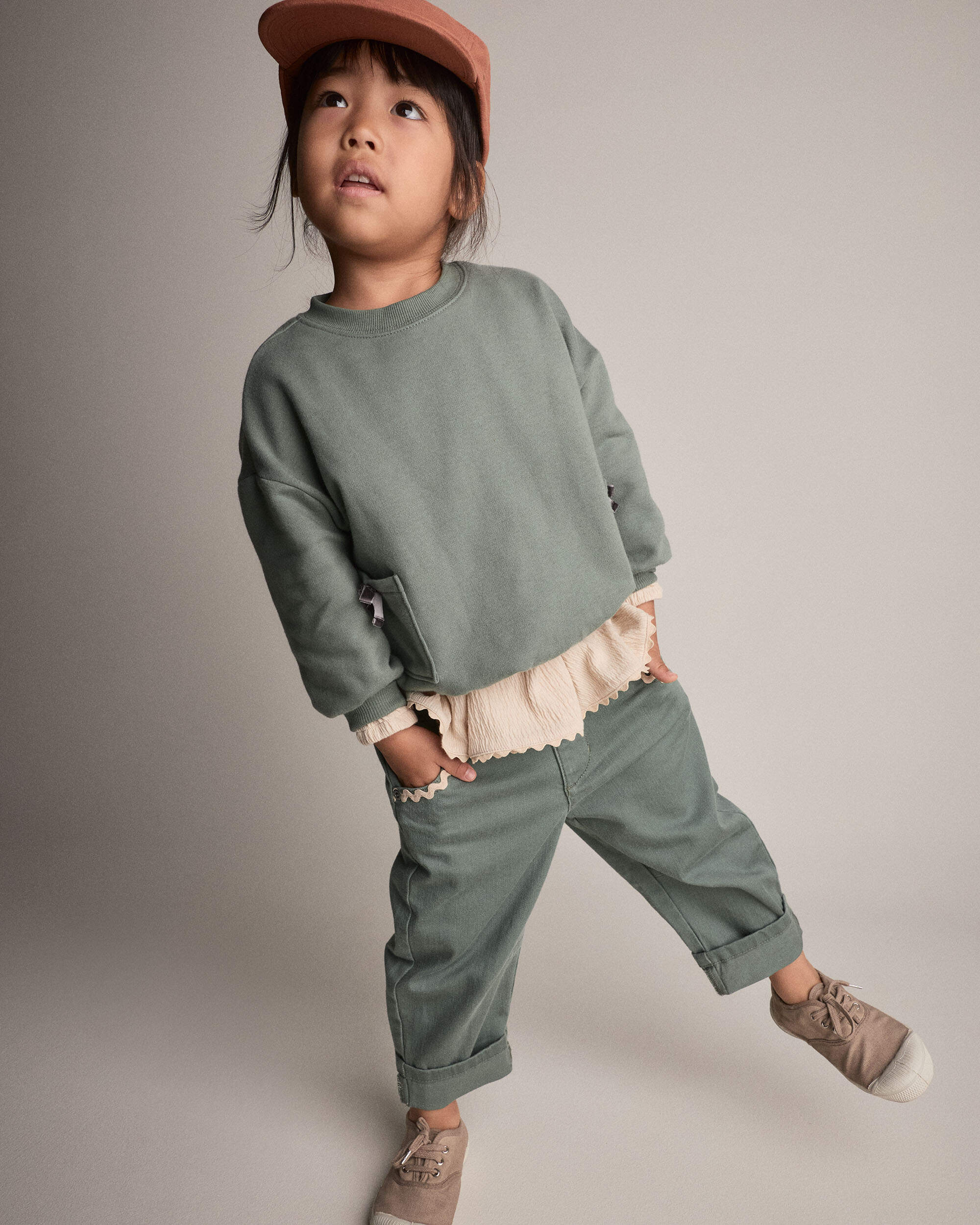 Toddler Girl Ric-Rack Cuffed Barrel Pant - Olive
