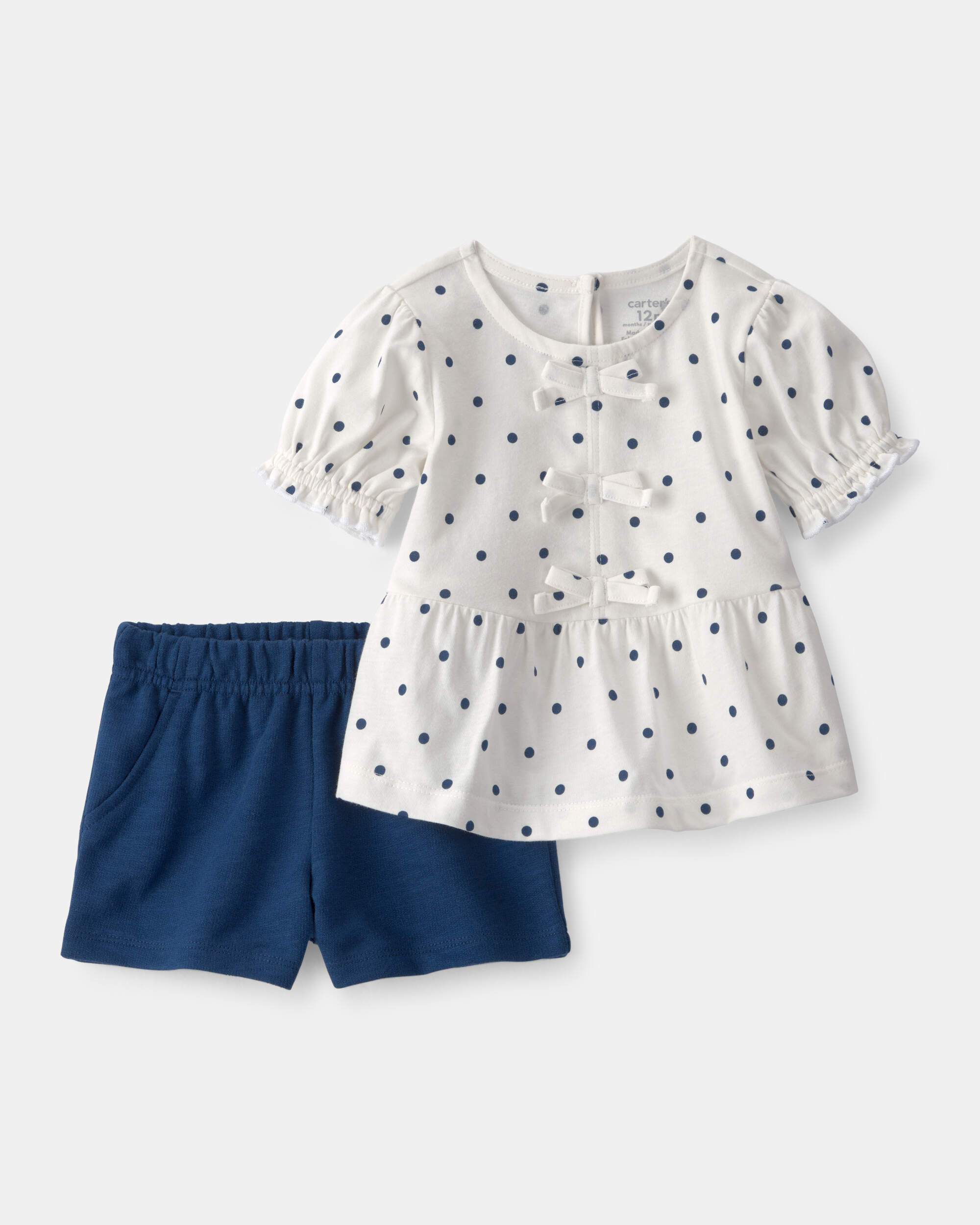 Baby Girl 2-Piece Polka Dots Top & Short Set - Blue/White