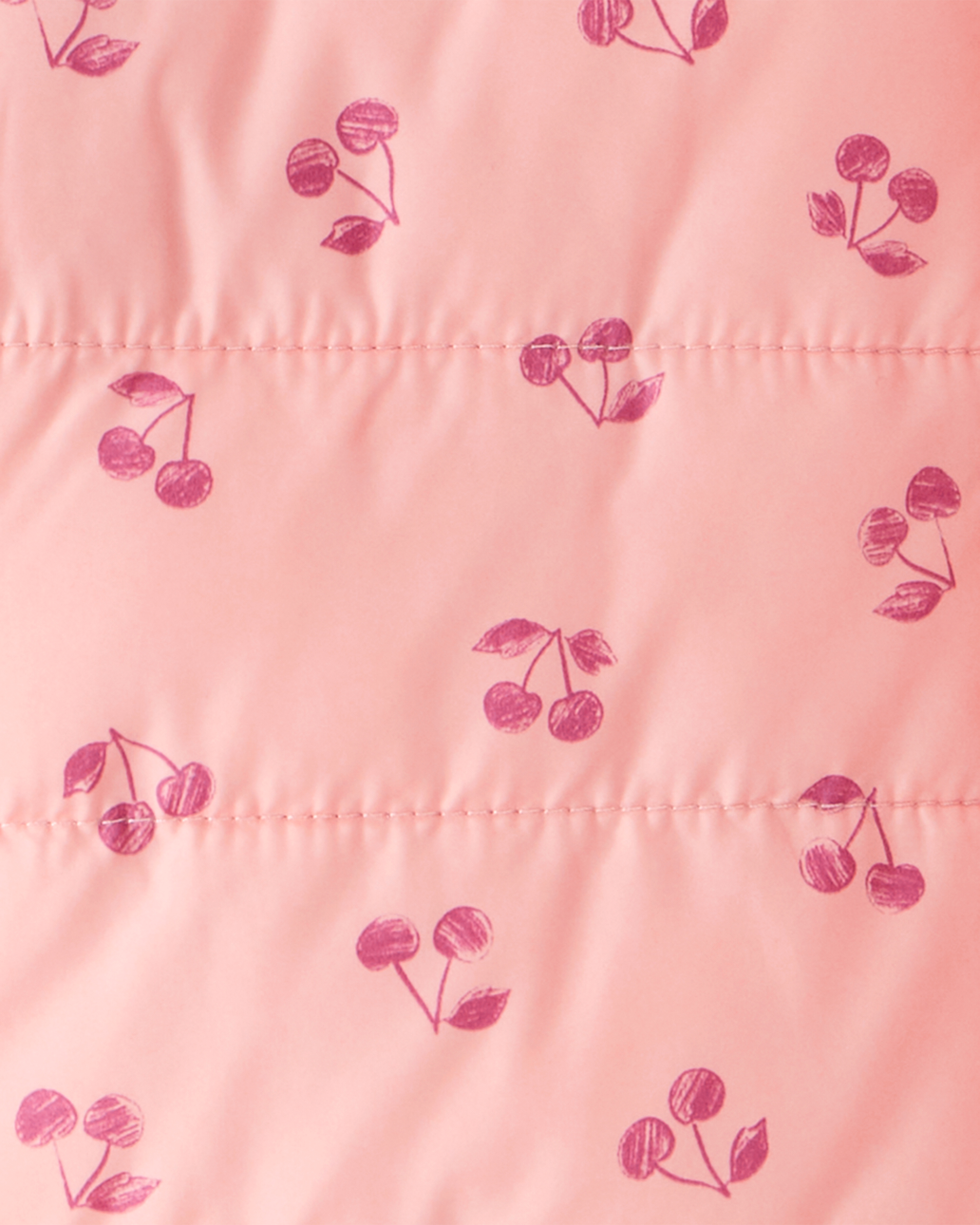 Baby Cherry Print Hooded Puffer Jacket - Pink