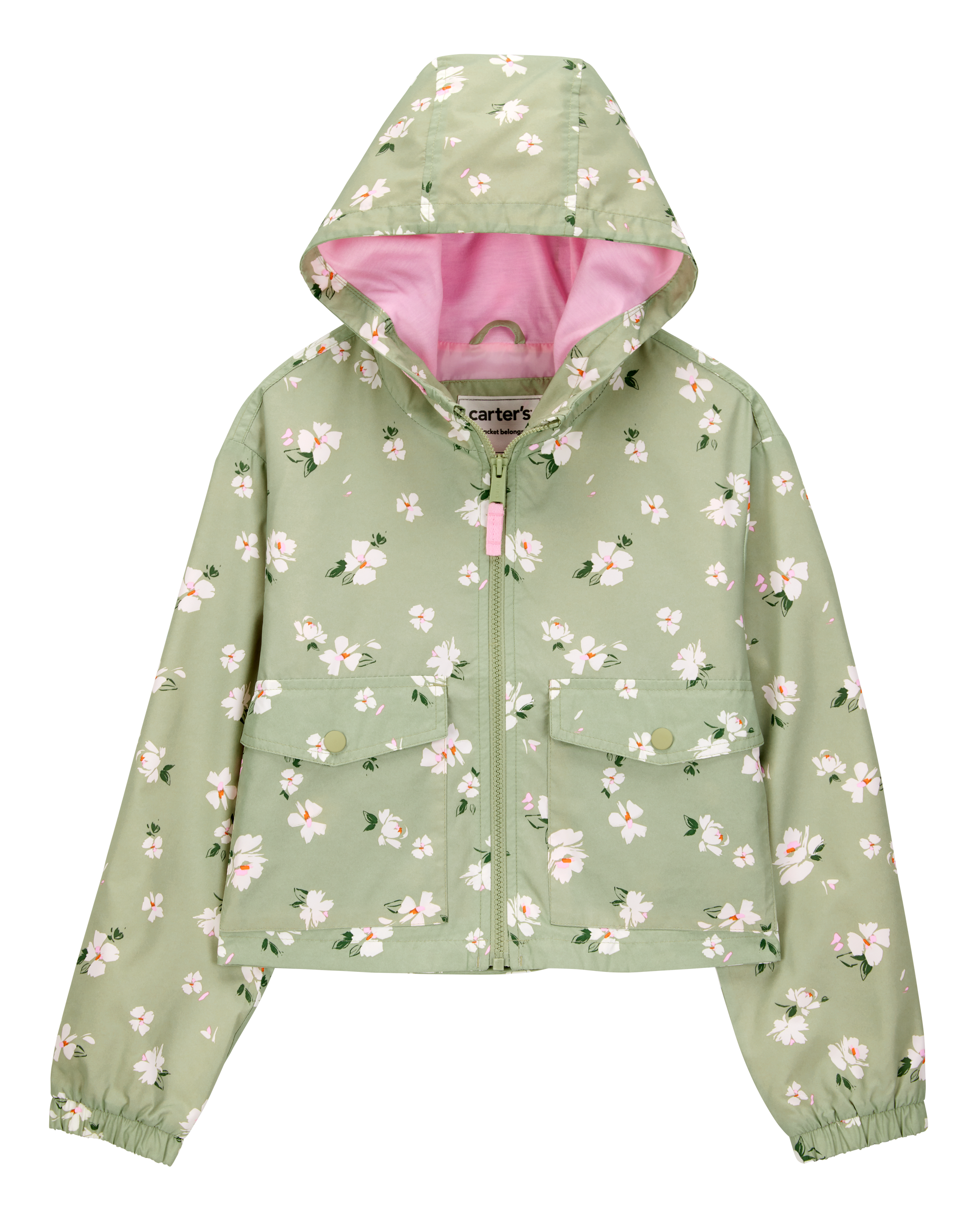 Kid Floral Print Windbreaker Jacket - Olive
