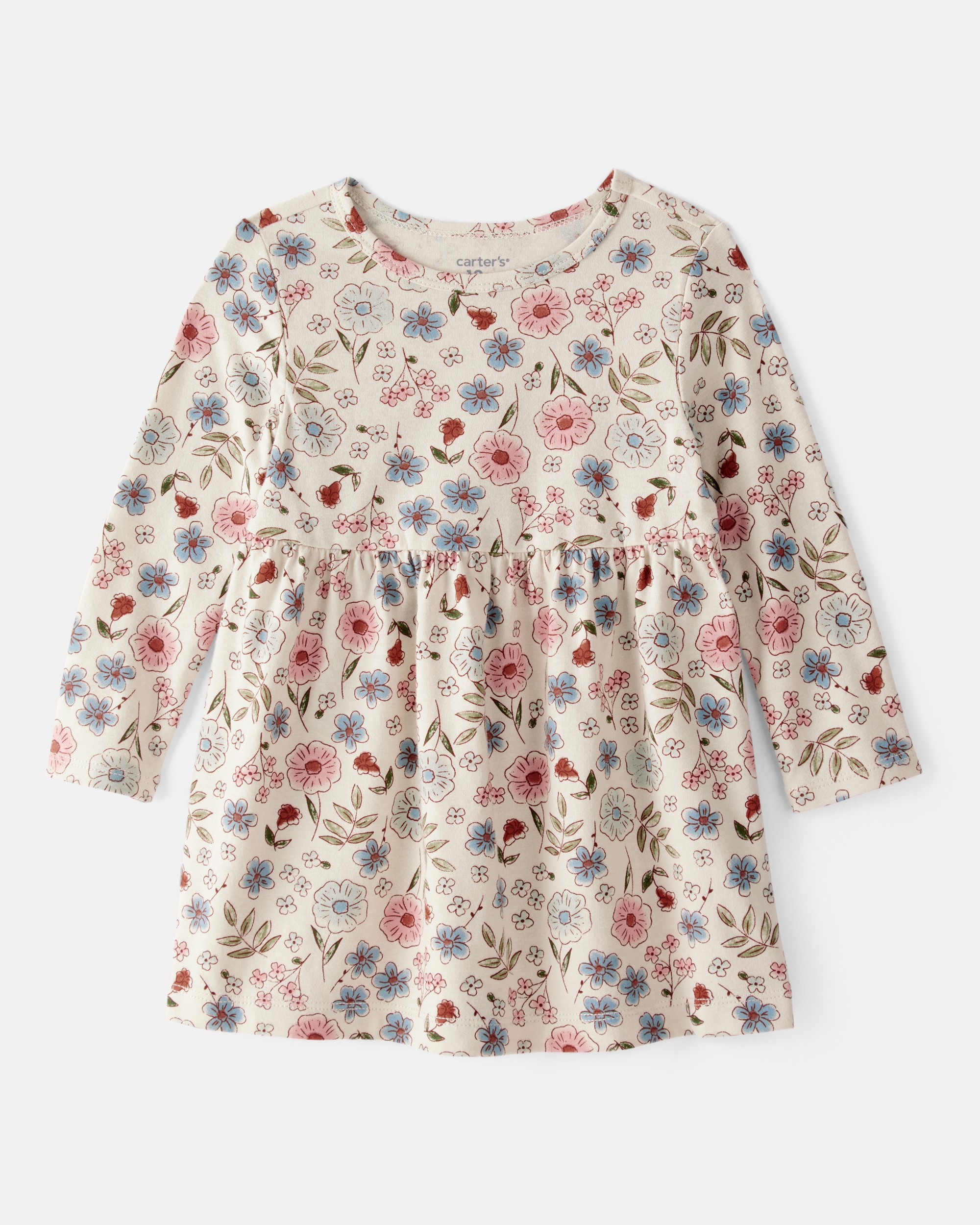 Baby Girl Floral Long-Sleeve Knit Dress - Cream