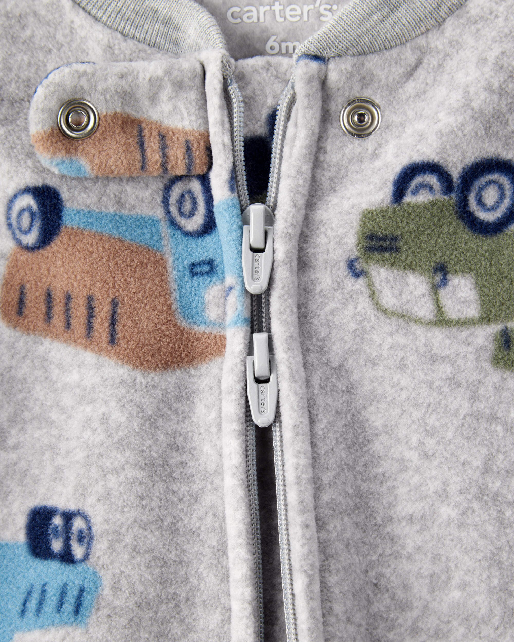 Baby Boy Construction Truck Print Loose Fit Long-Sleeve Sleeper - Grey
