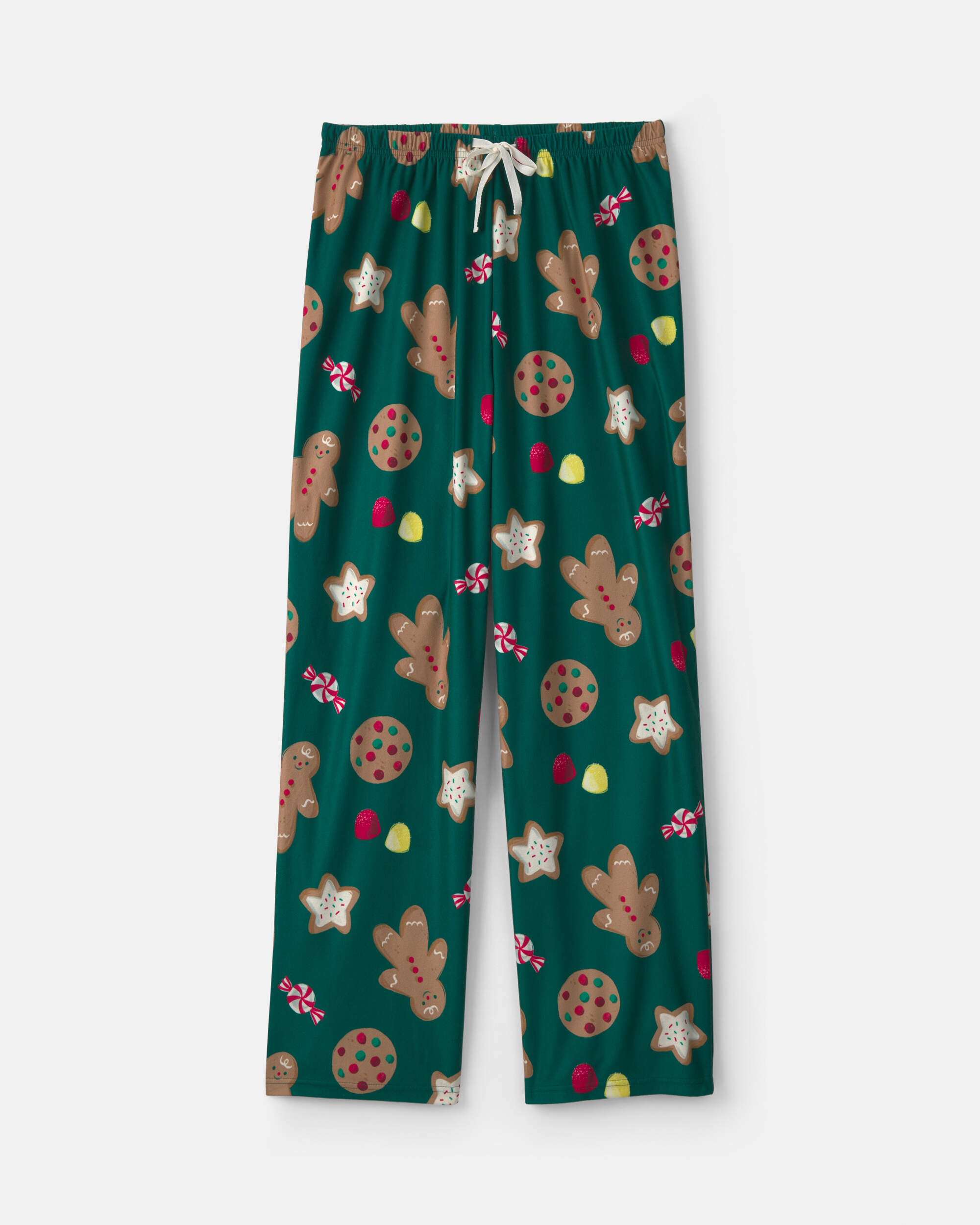 Adult Christmas Gingerbread Fleece Loose Fit Pyjama Bottoms - Green