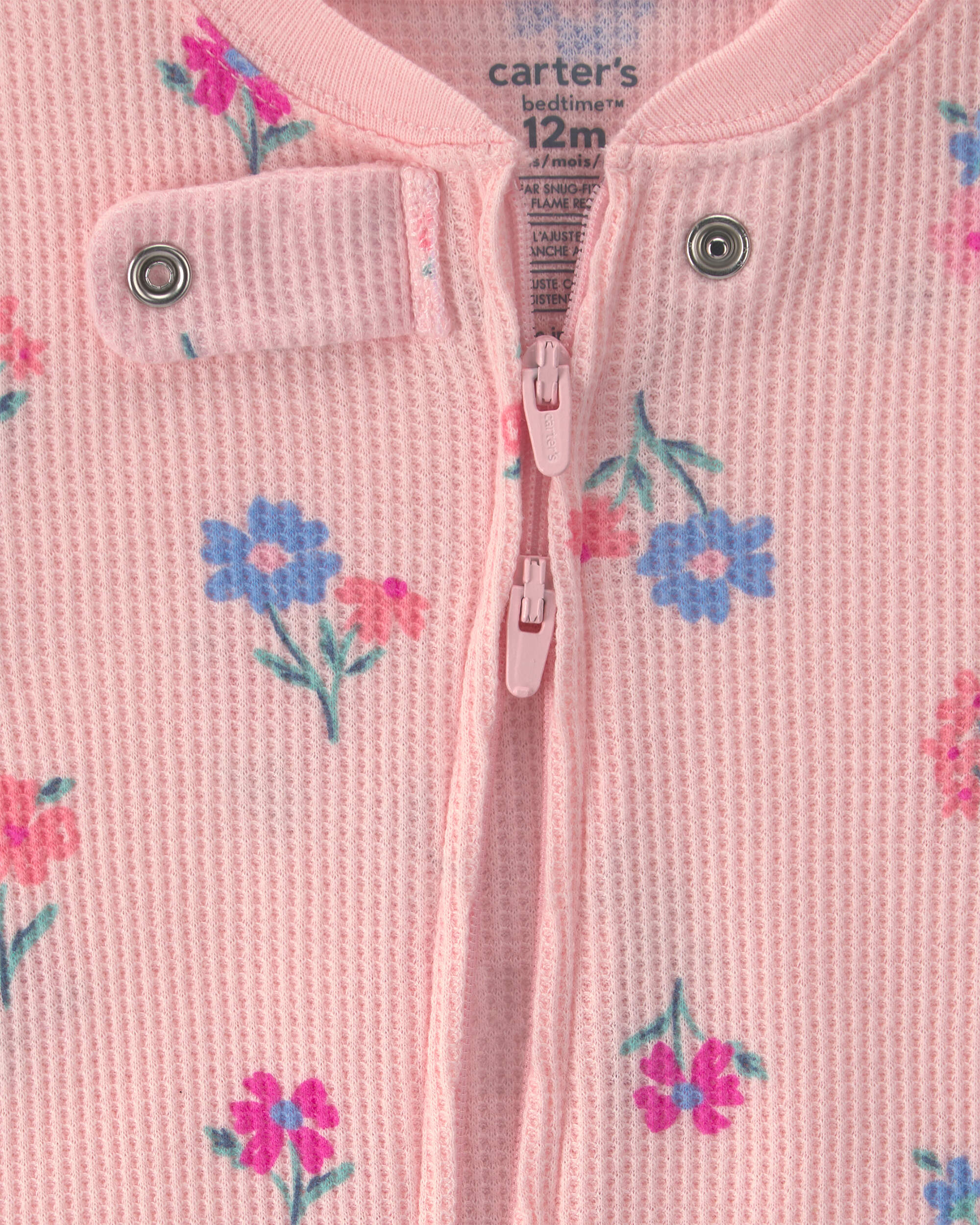 Baby Girl 1-Piece Floral Thermal Snug Fit Footed Pyjama - Pink