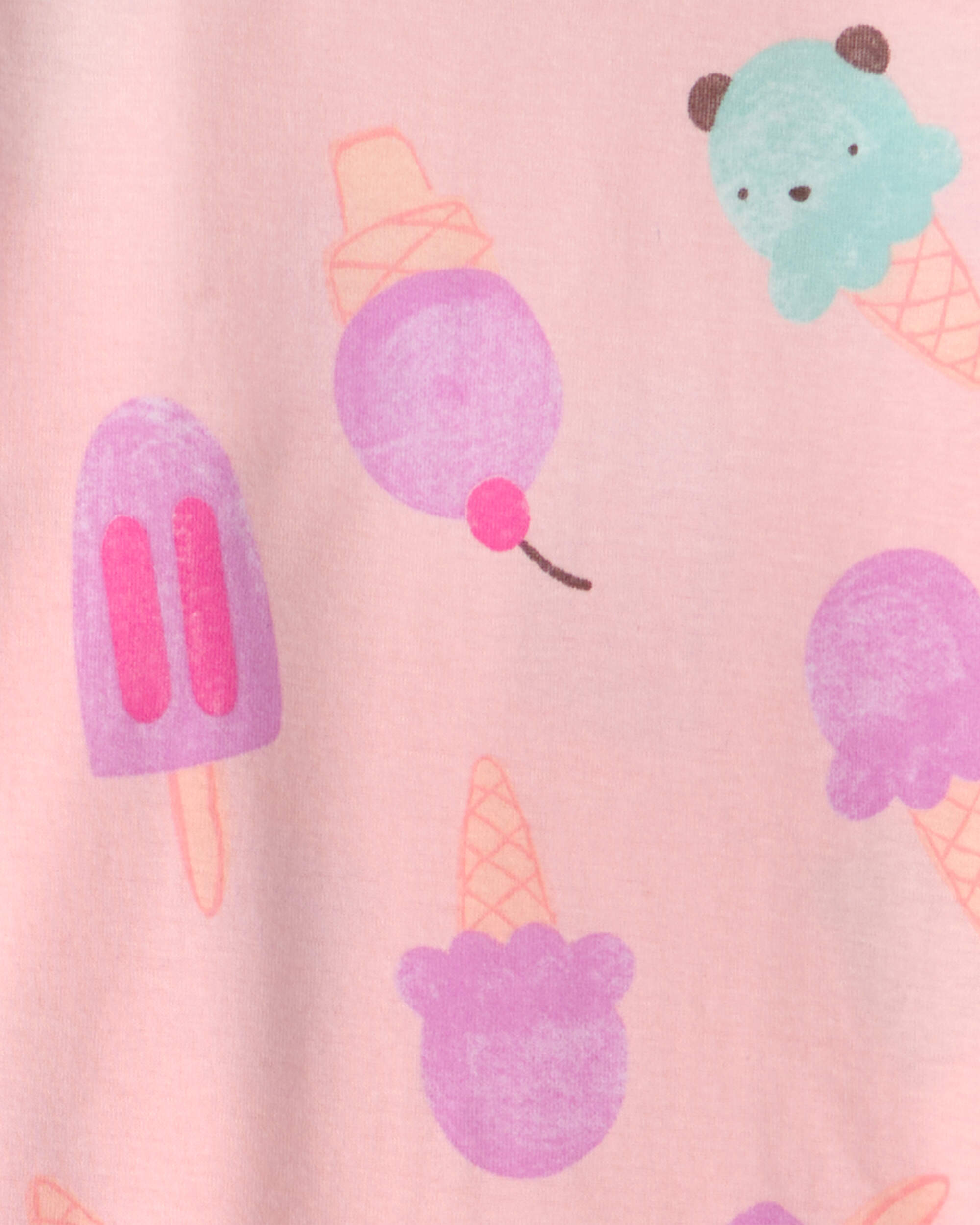 Girls Ice Cream 100% Cotton Short-Sleeve Snug Fit 2-Piece pyjama Set - Pink