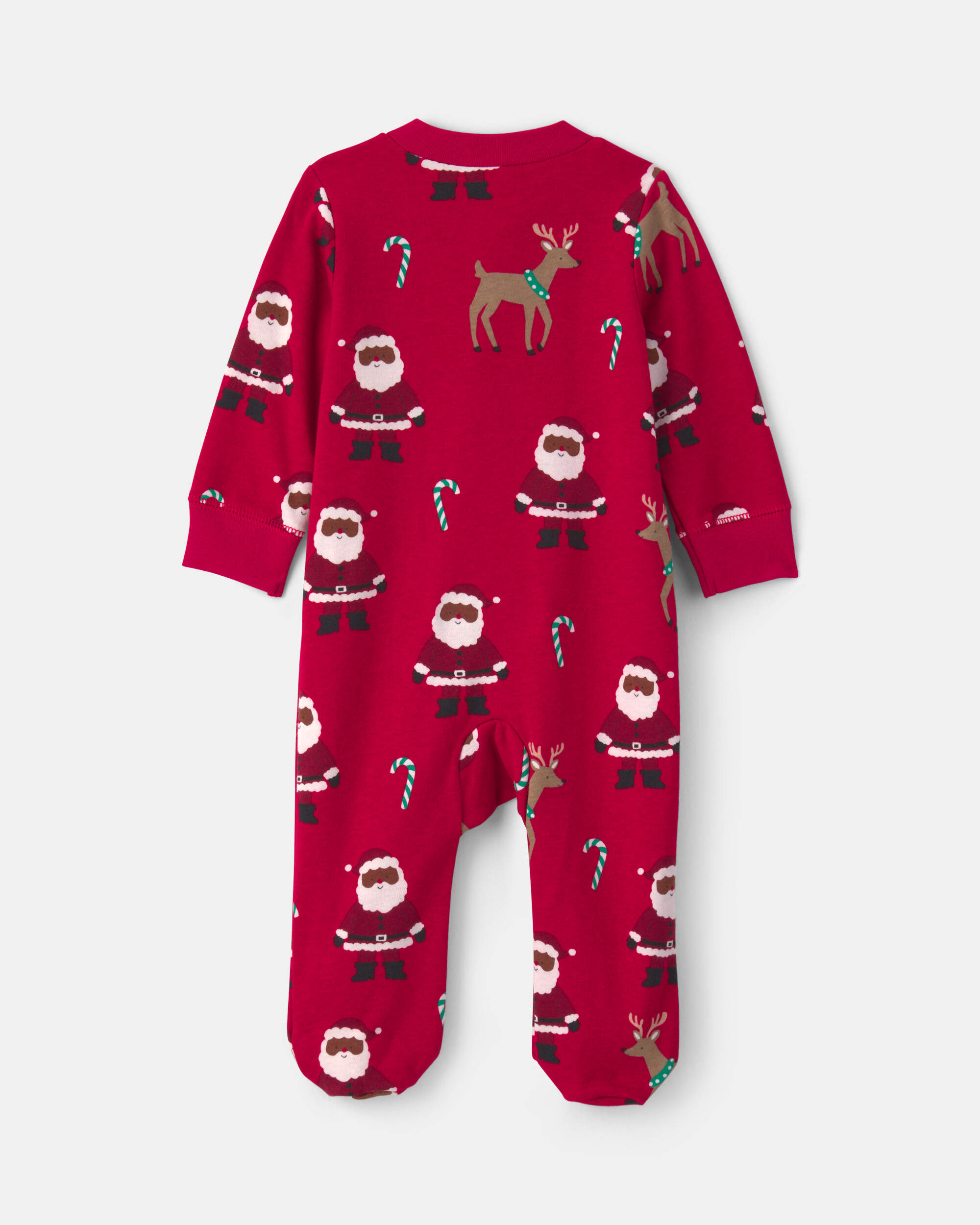 Baby Brown Santa Christmas 100% Cotton 2-Way Zip Sleeper - Red