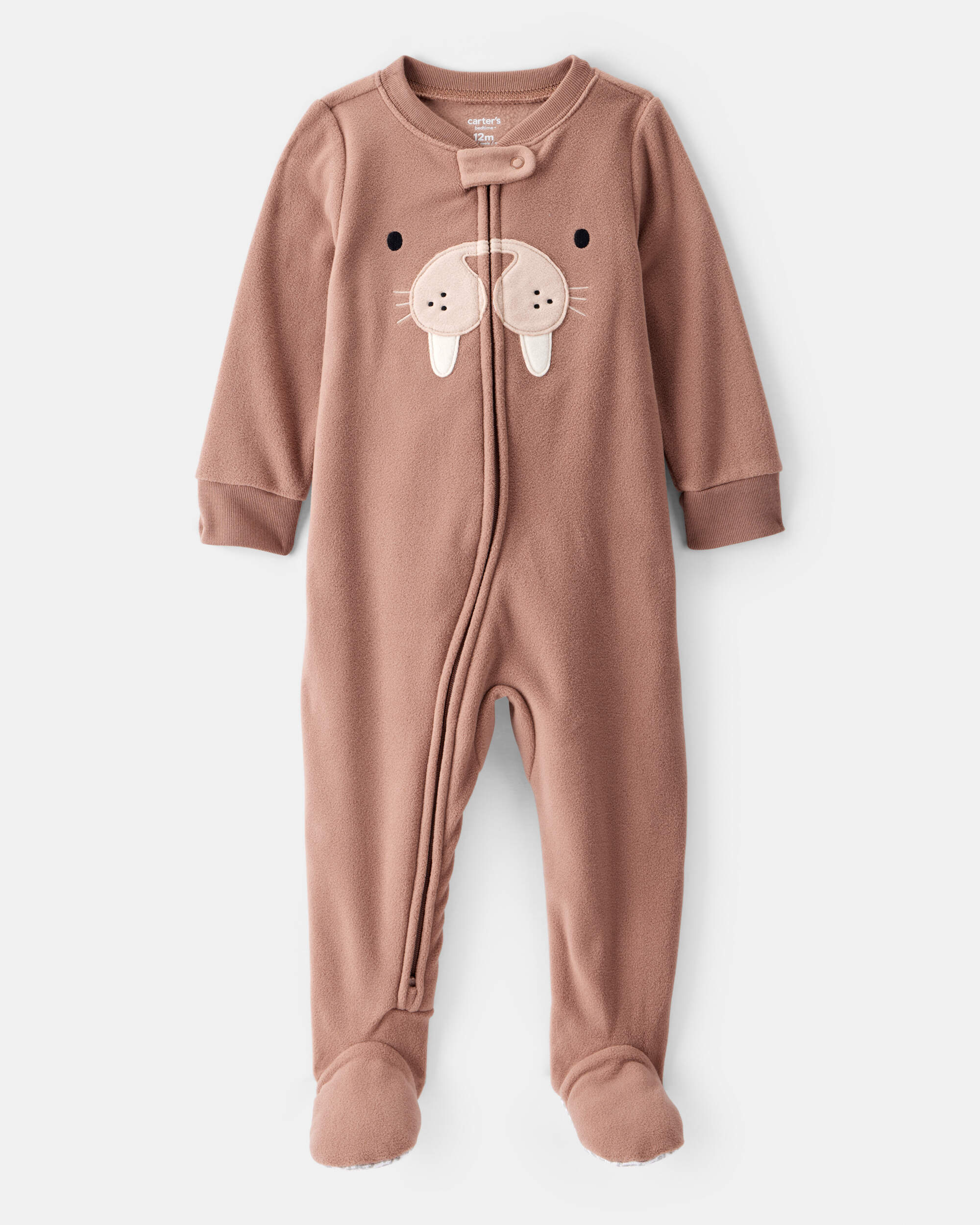 Toddler Boy Walrus Loose Fit Long-Sleeve 2-Way Zip 1-Piece Pyjamas - Brown