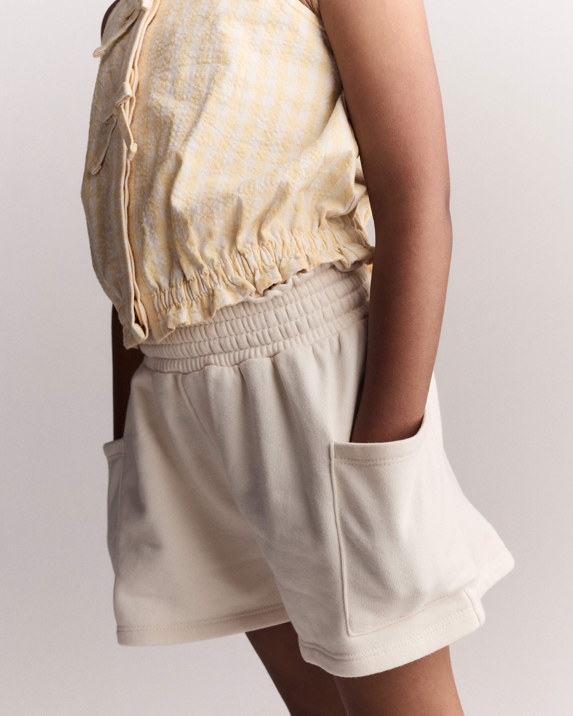 Toddler Girl Fleece Swing Short with Pockets - Cream