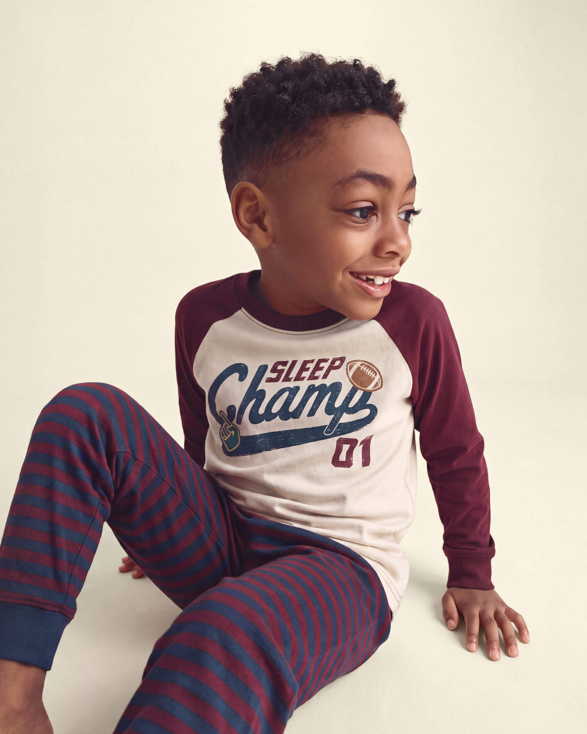 Boys 4-Piece 'Sleep Champs 01' 100% Cotton Snug Fit Pyjama Set - Burgundy/Cream