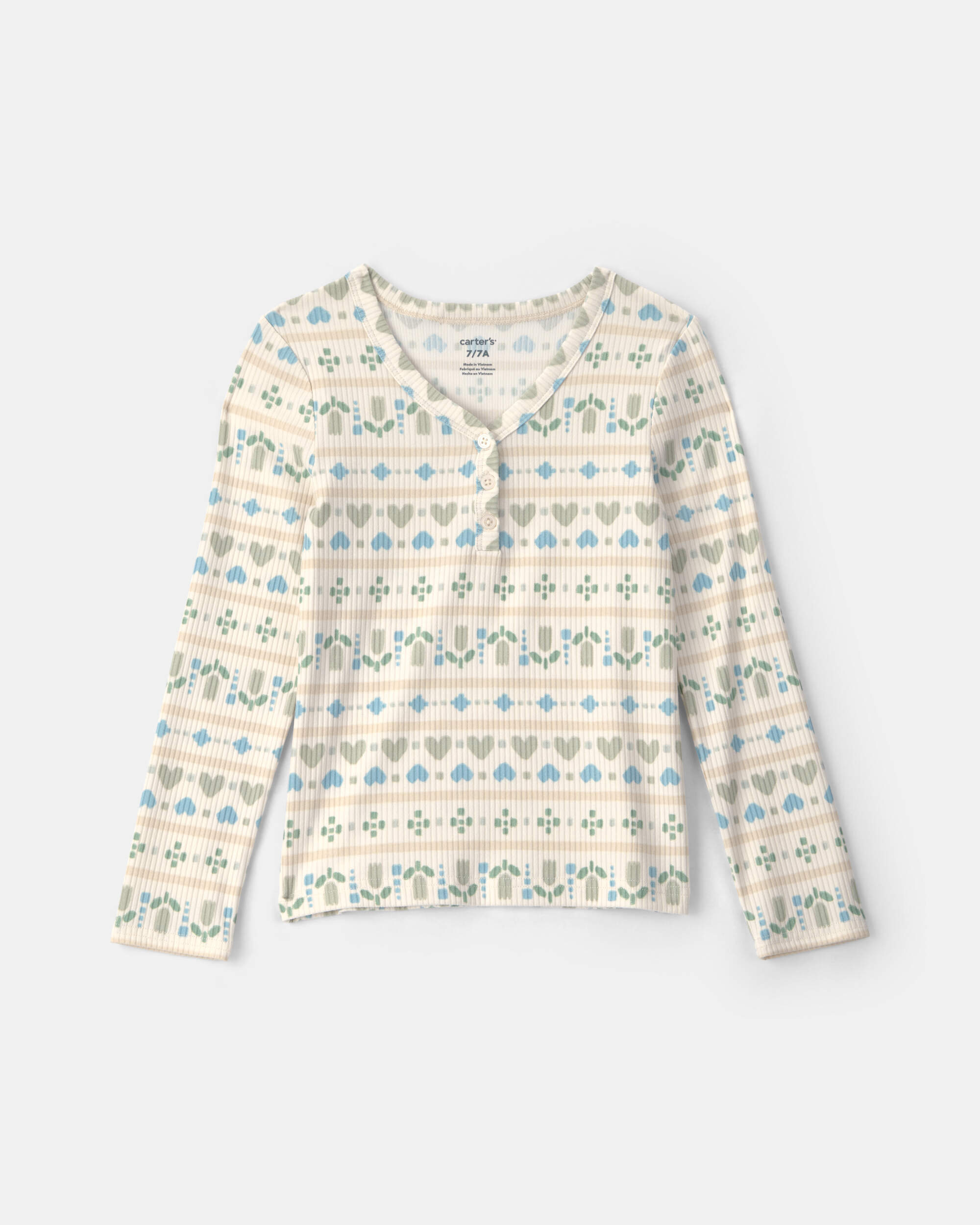 Girls Heart Long-Sleeve Top - Blue/Green