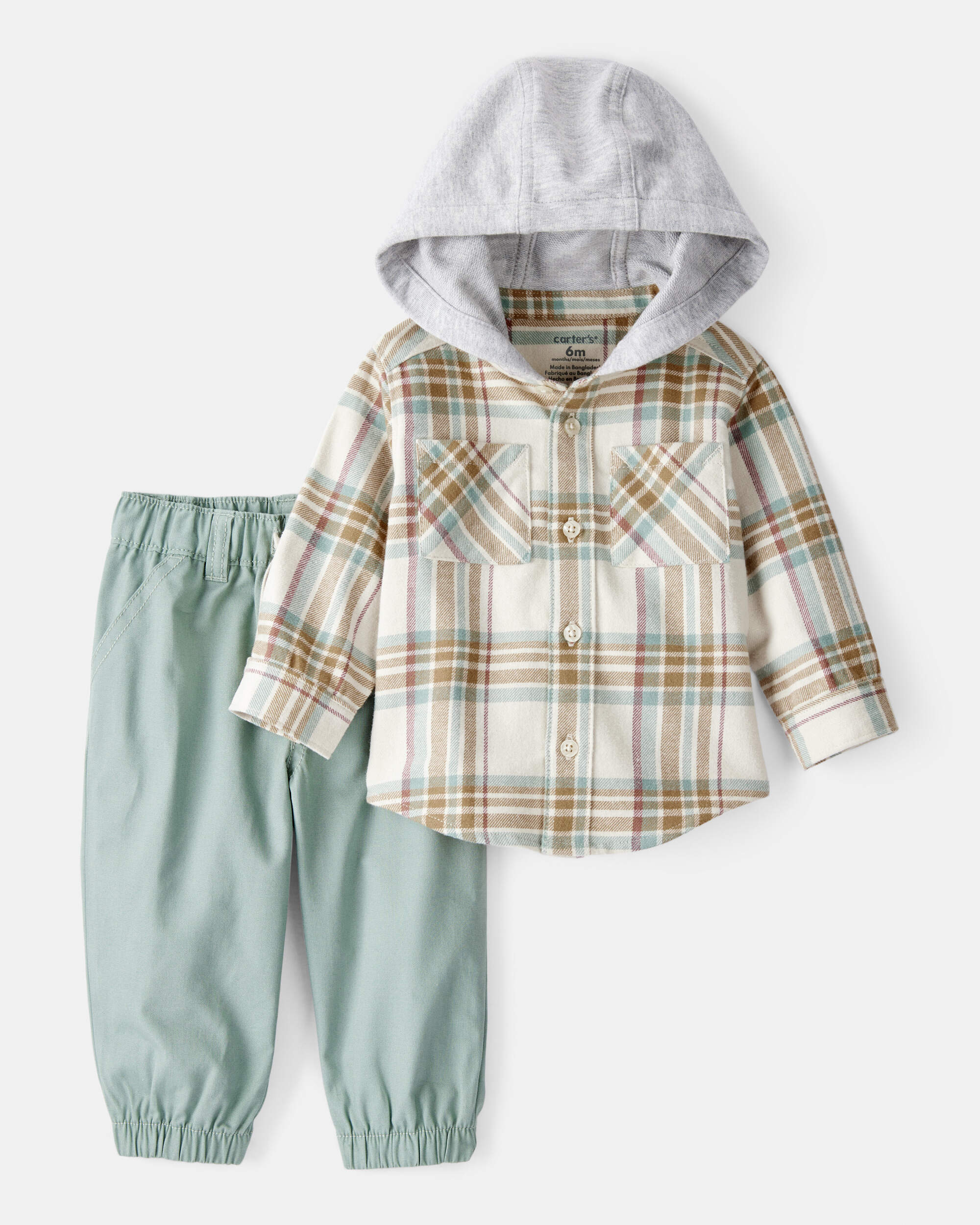 Baby Boy 2-Piece Print Cotton Long-Sleeve Tee & Pant Set - Plaid