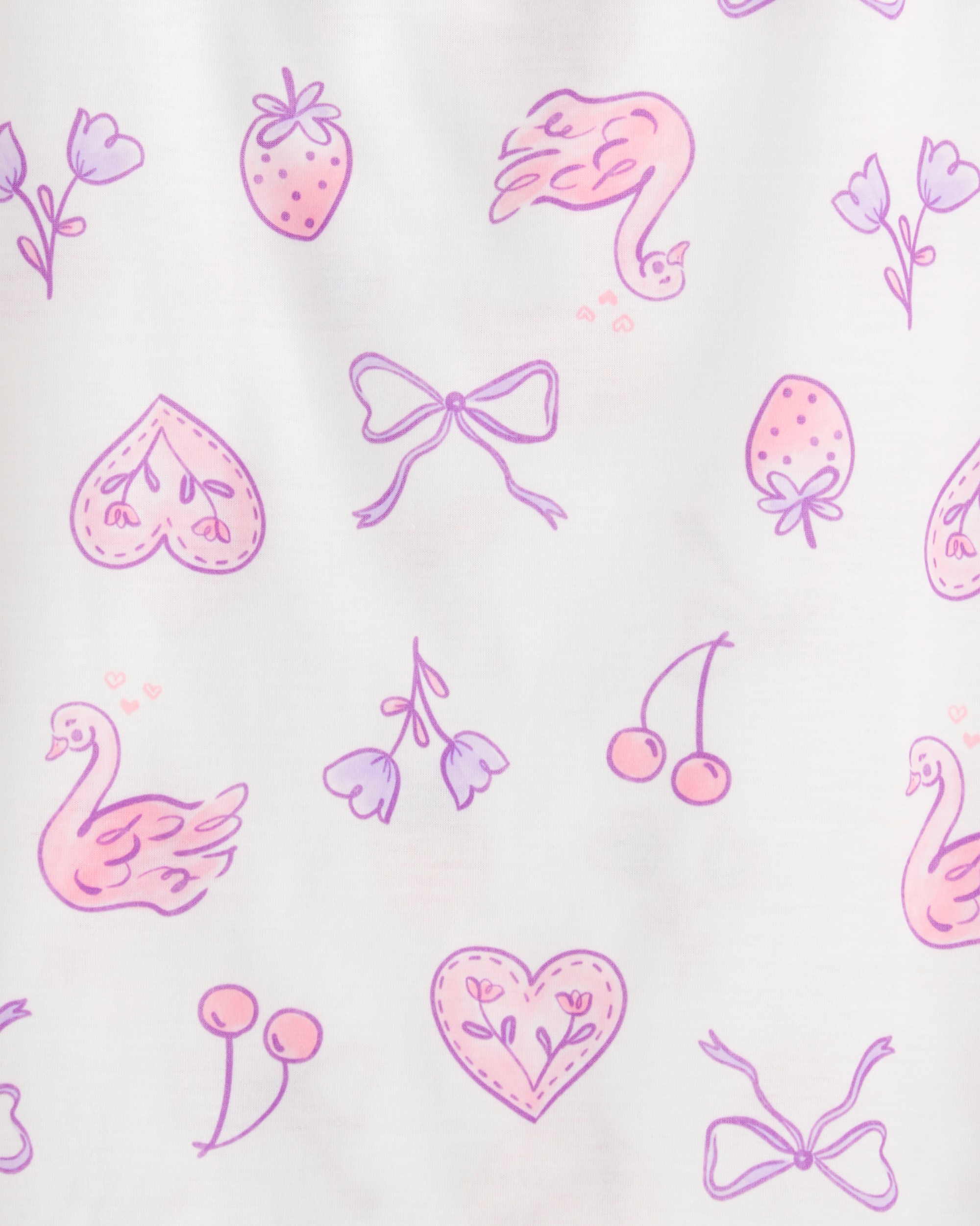 Girls Swan Floral Loose Fit Night Gown - Purple/White