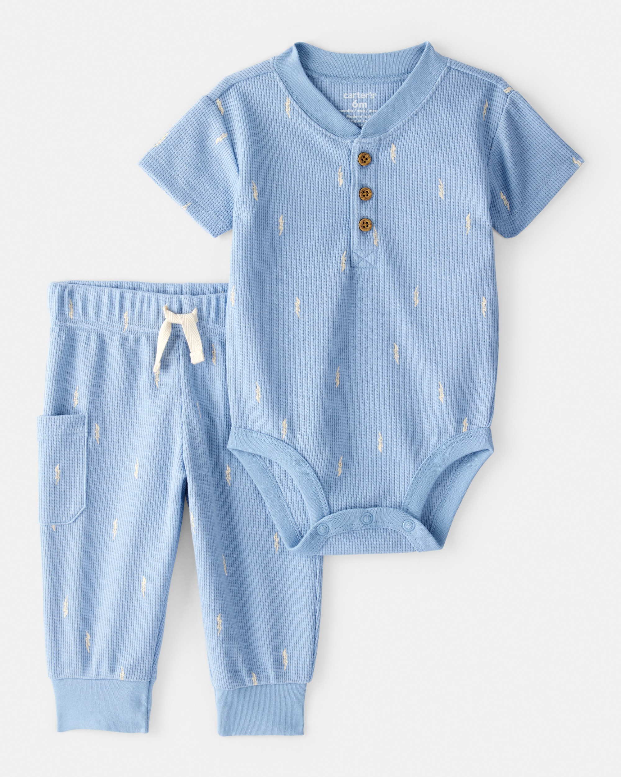 Baby Boy Lightning Thermal Bodysuit & Pant Set - Blue