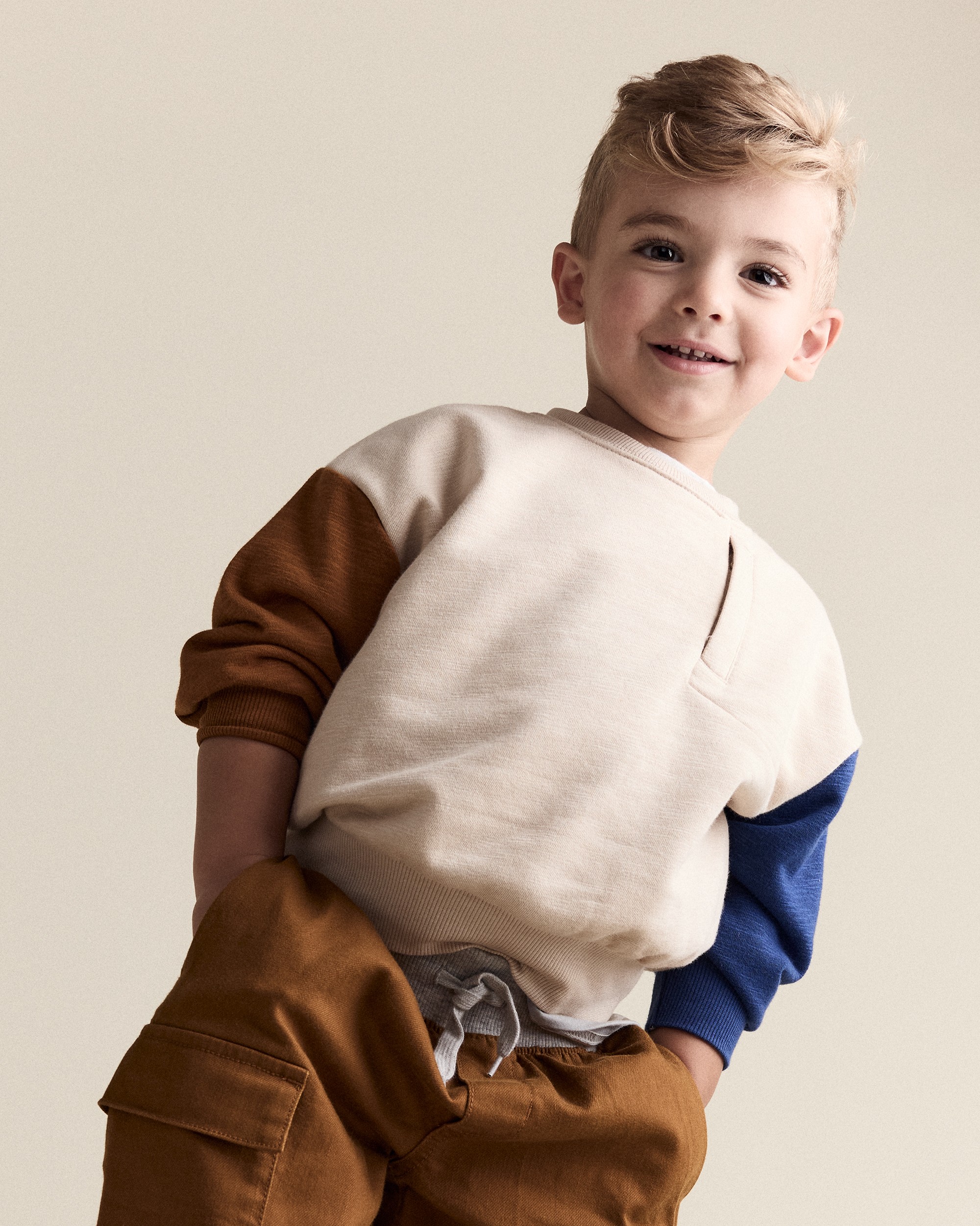 Toddler Boy Colourblock Pullover Sweatshirt - Khaki
