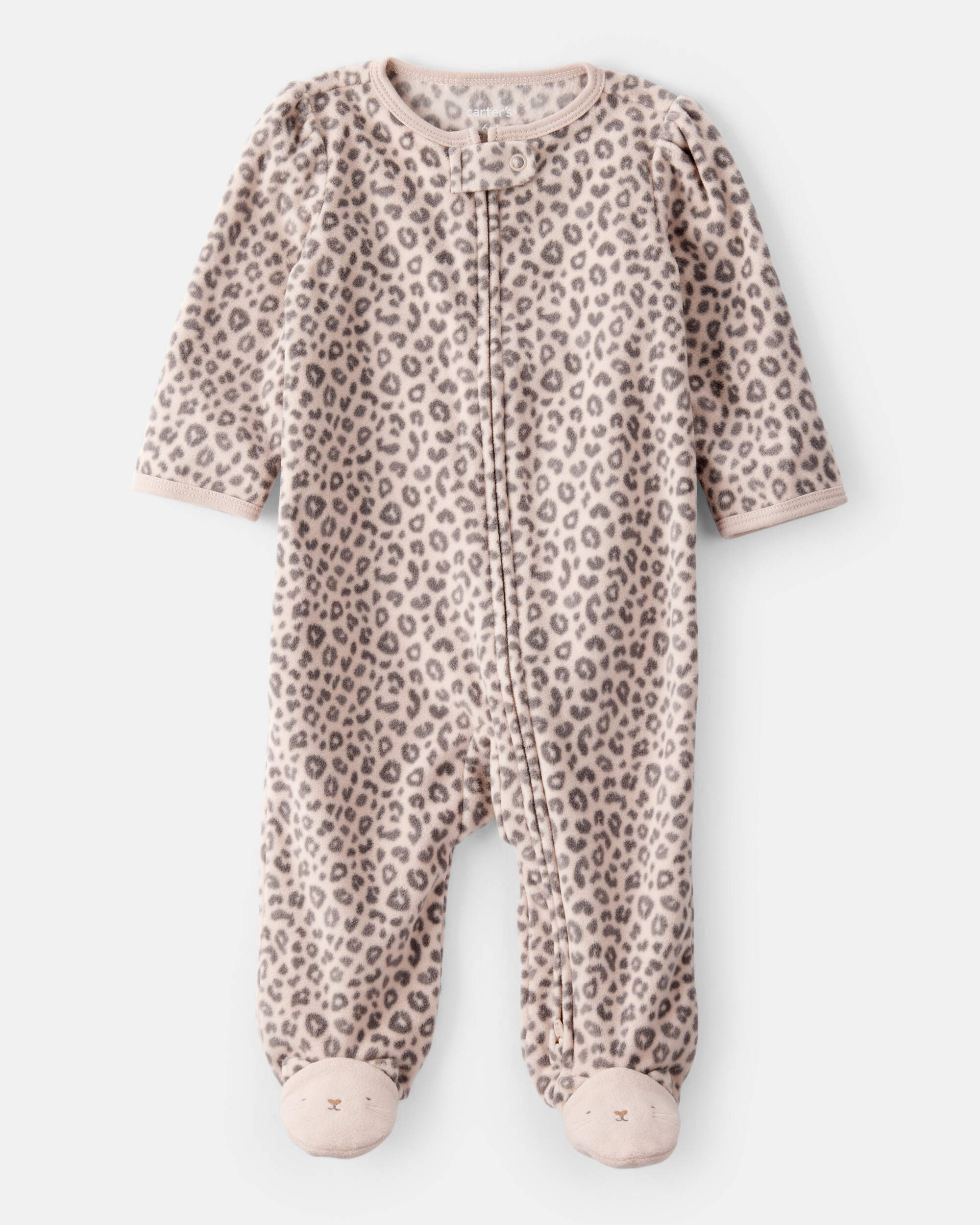 Baby Girl Leopard Print Loose Fit Long-Sleeve Sleeper - Cream/Brown