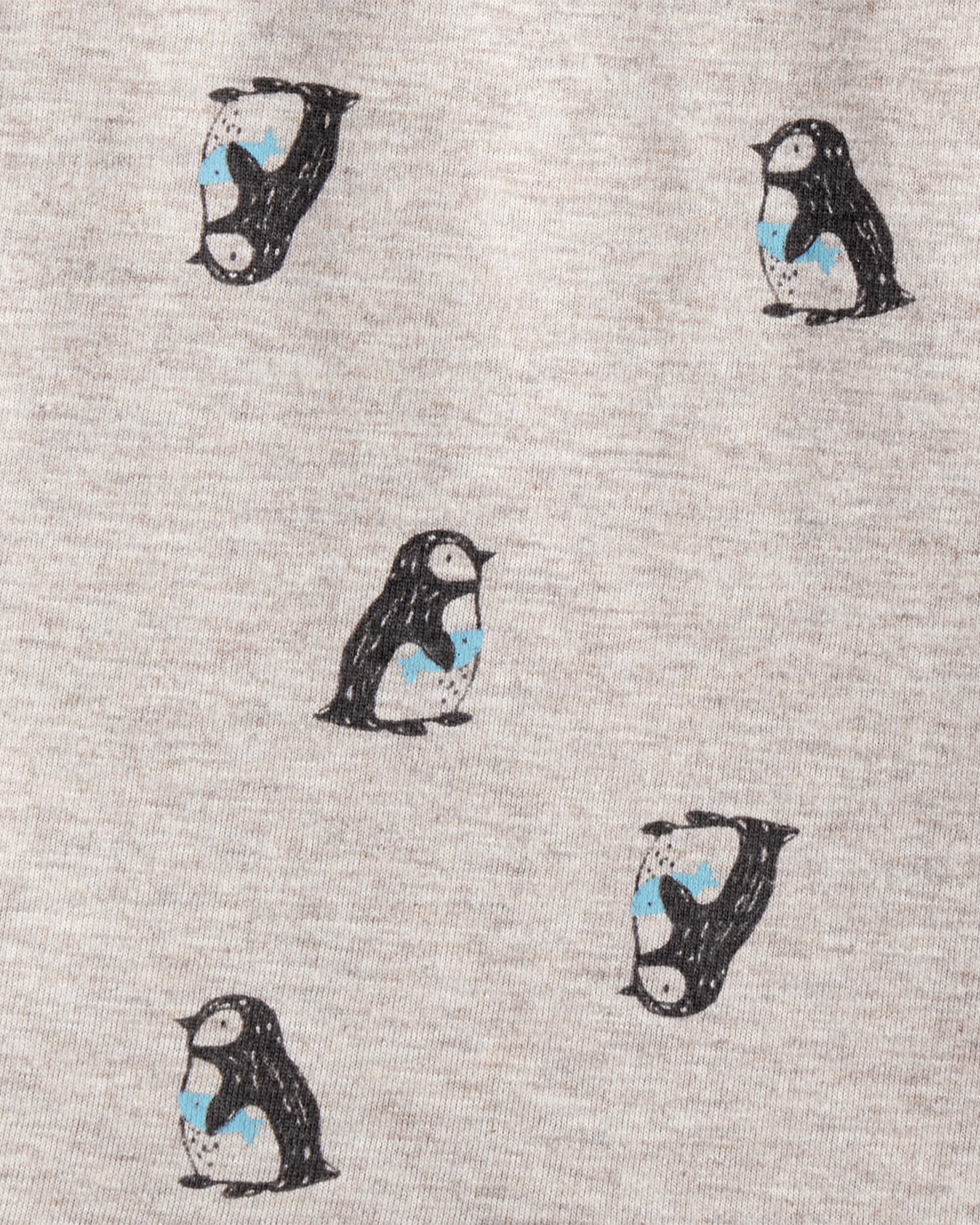 Baby Penguin Print Long-Sleeve Graphic Bodysuit - Grey
