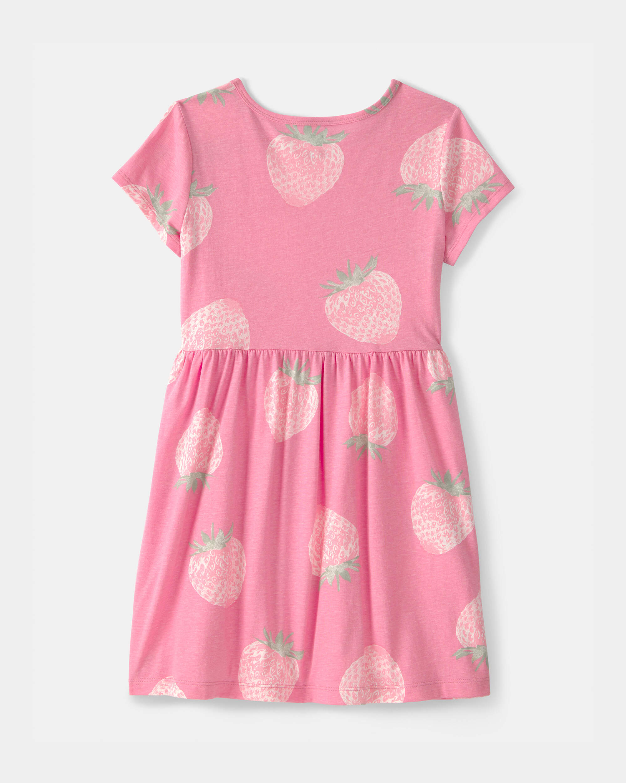 Girls Strawberry Short-Sleeve Dress - Pink