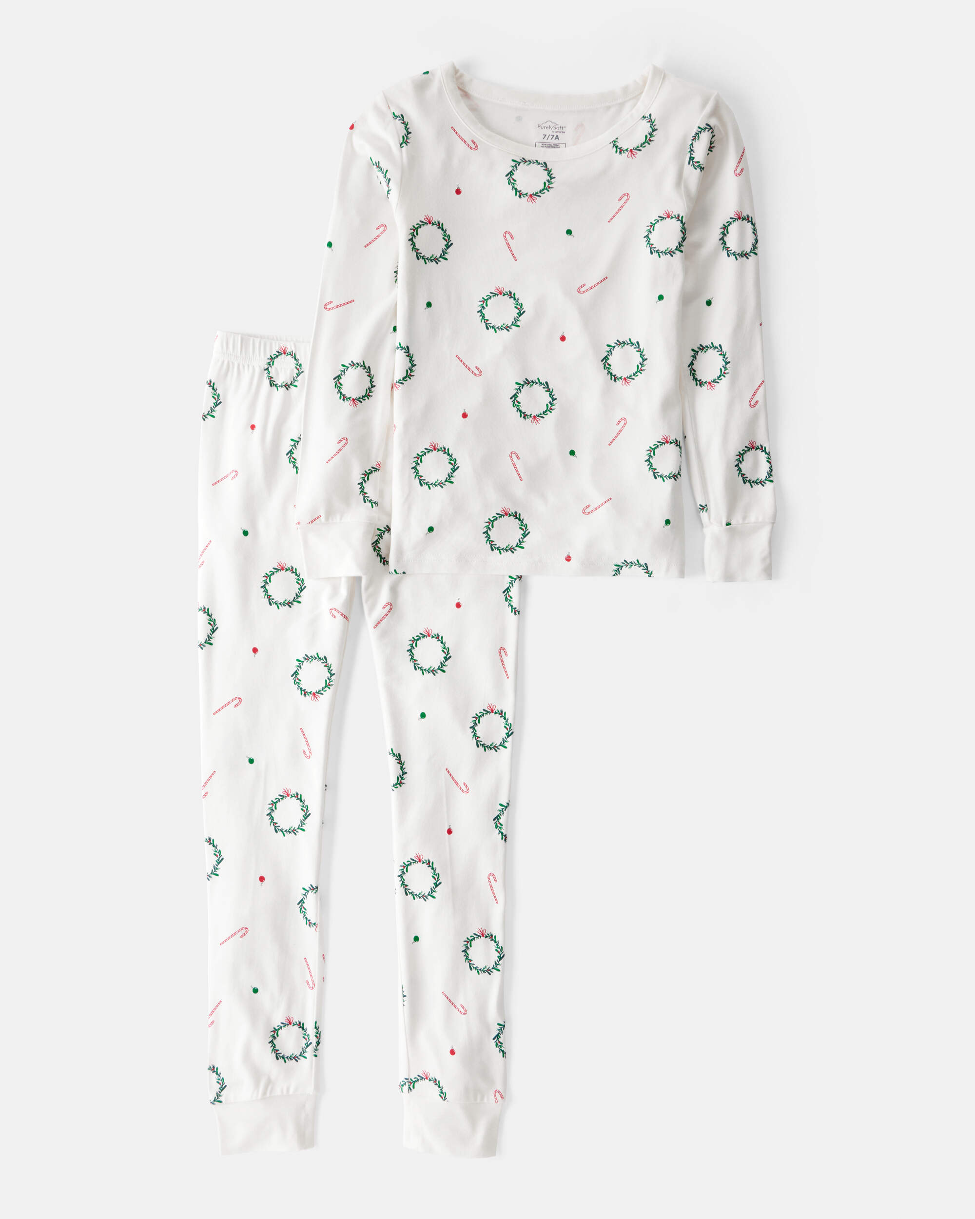 Kid Wreath PurelySoft Long-Sleeve Snug Fit 2-Piece Pajamas - White